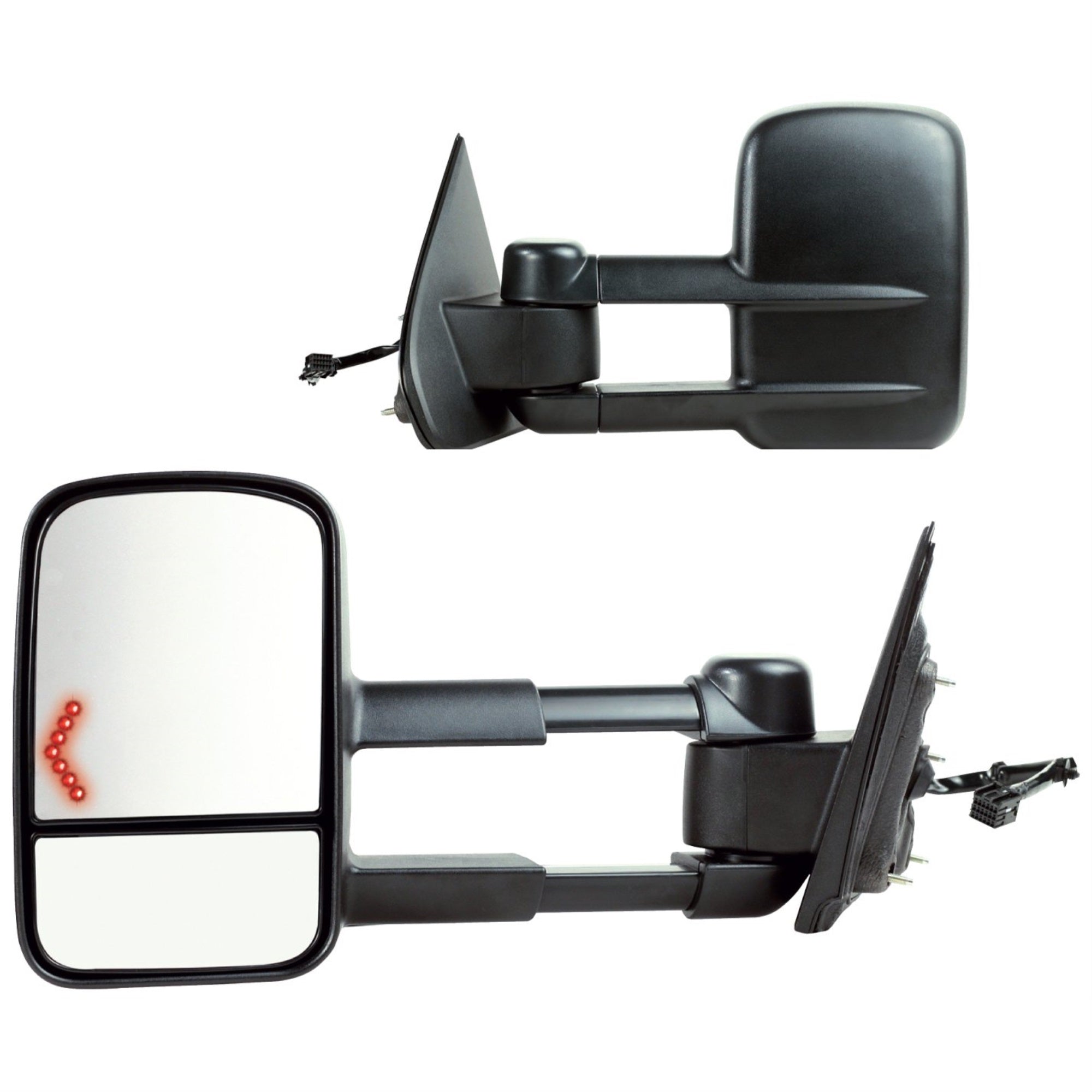 Fit System Towing Mirror Pair For Silverado/Sierra, 2500, 3500, Txt Black, Led Arrow Turn Signal, Dual Lens, 1St Design, (No Power Fold/Side Reflector/Blis), Foldaway, Heated Power