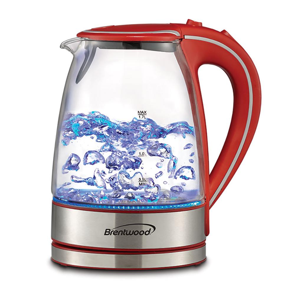 BRENTWOOD 1.7L TEMPERED GLASS KETTLE RED