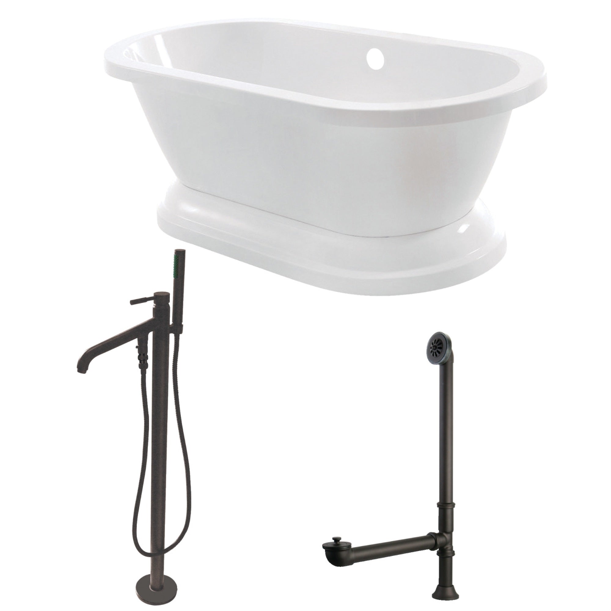 Aqua Eden Kt7Pe672824B5 67-Inch Acrylic Double Ended Pedestal Tub Combo With Faucet And Supply Lines, White/Oil Rubbed Bronze