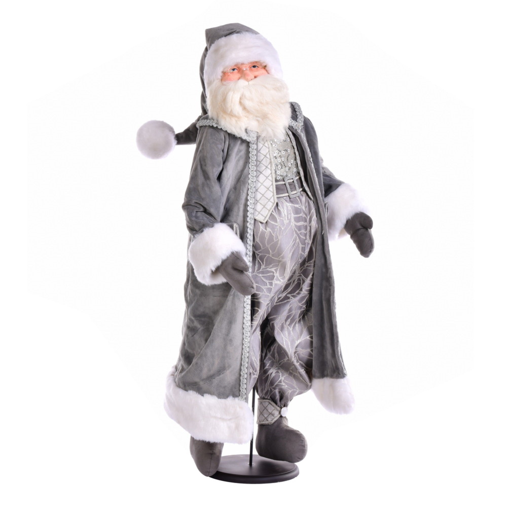 36” Silver Sleigh Bells Santa Doll Stand