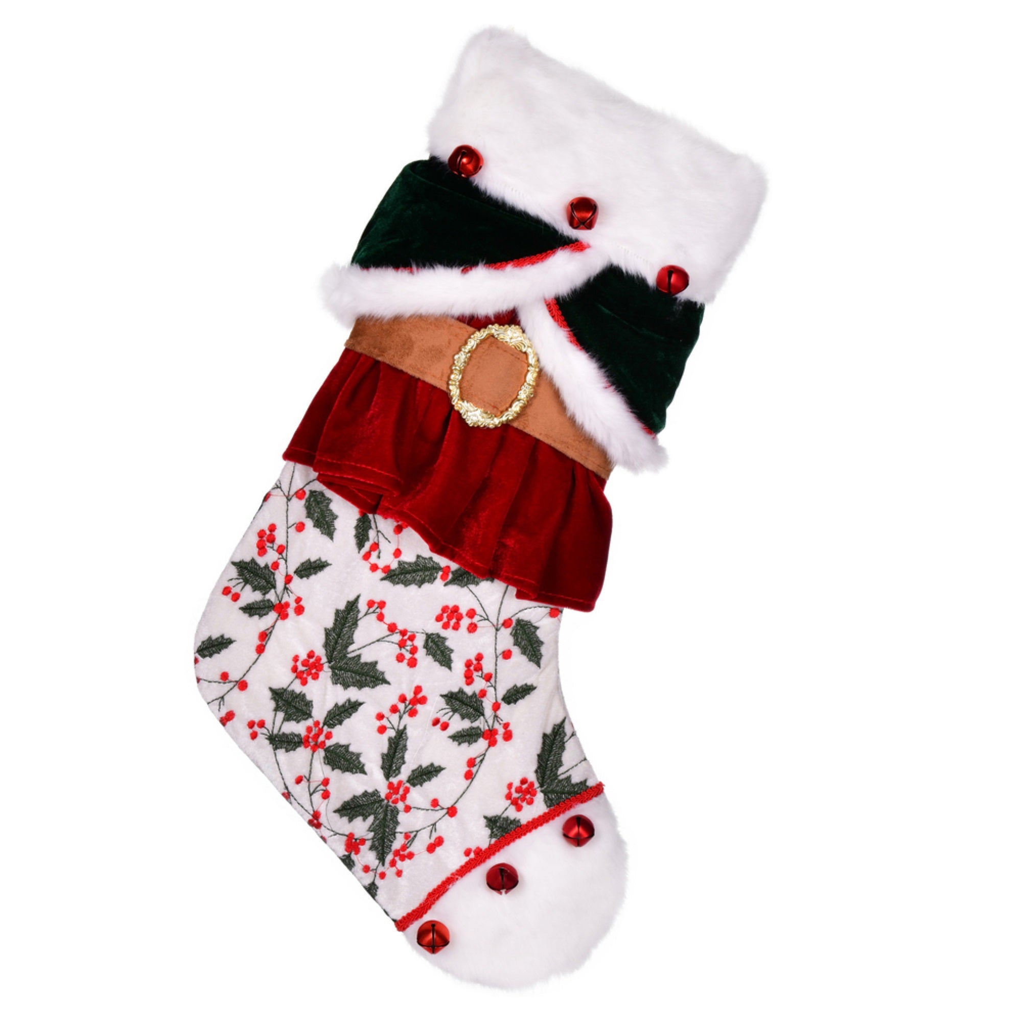 21” Holly Berry Velvet Belt Stocking
