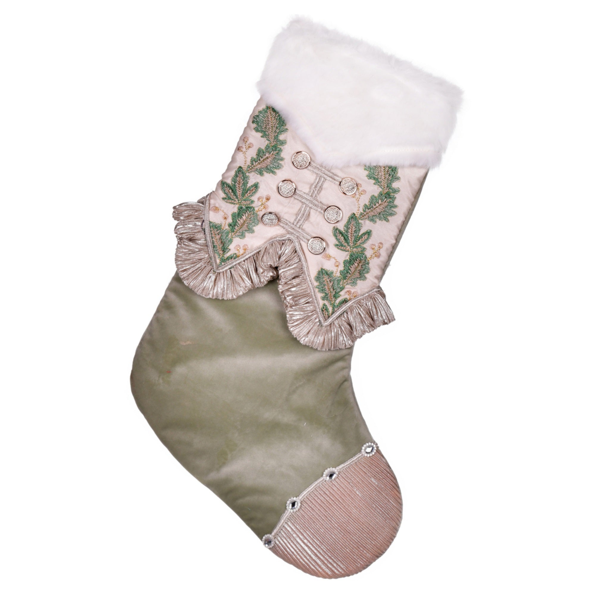 21” Green Holly Leaf Velvet Stocking