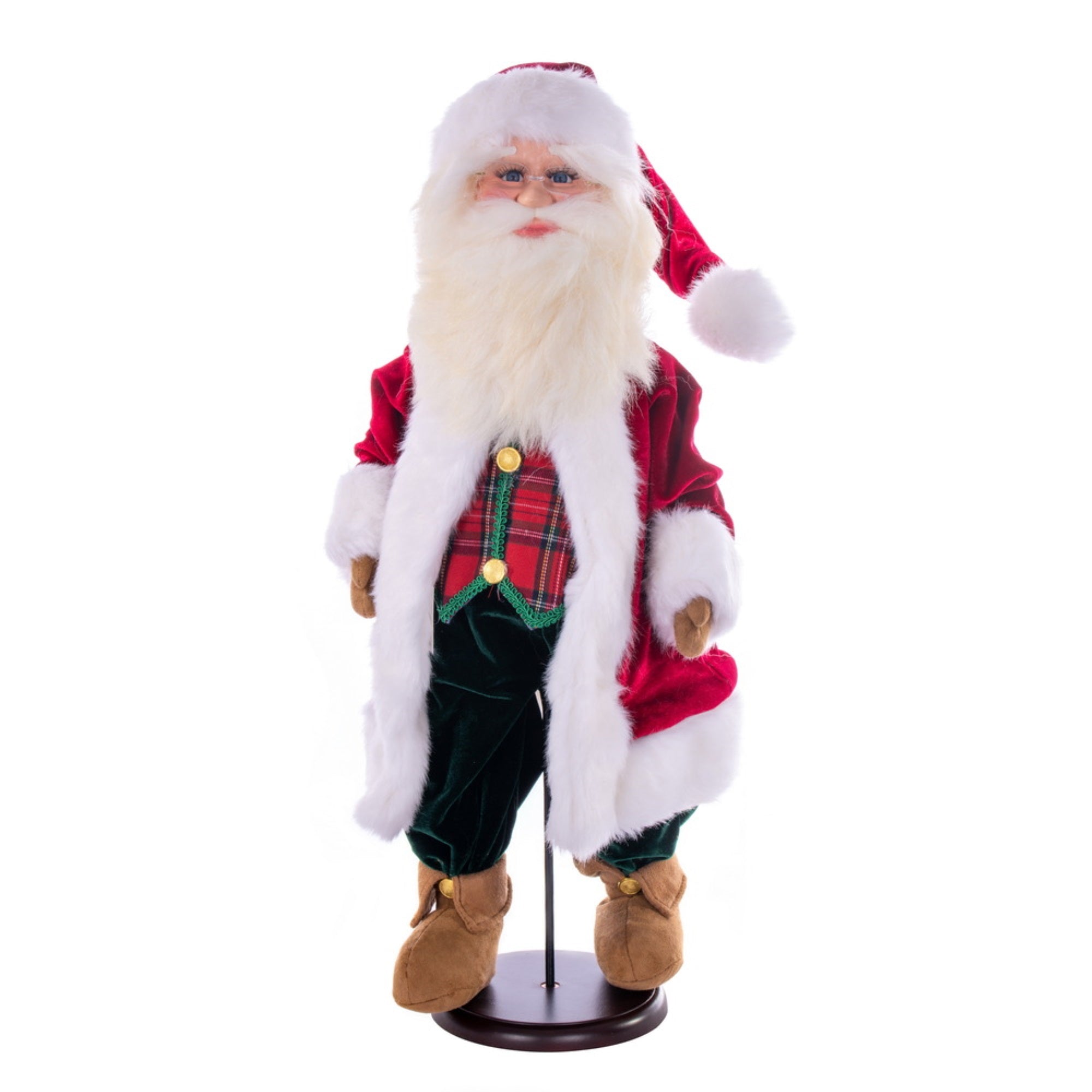 24” Red Plaid Velvet Santa Doll w Stand