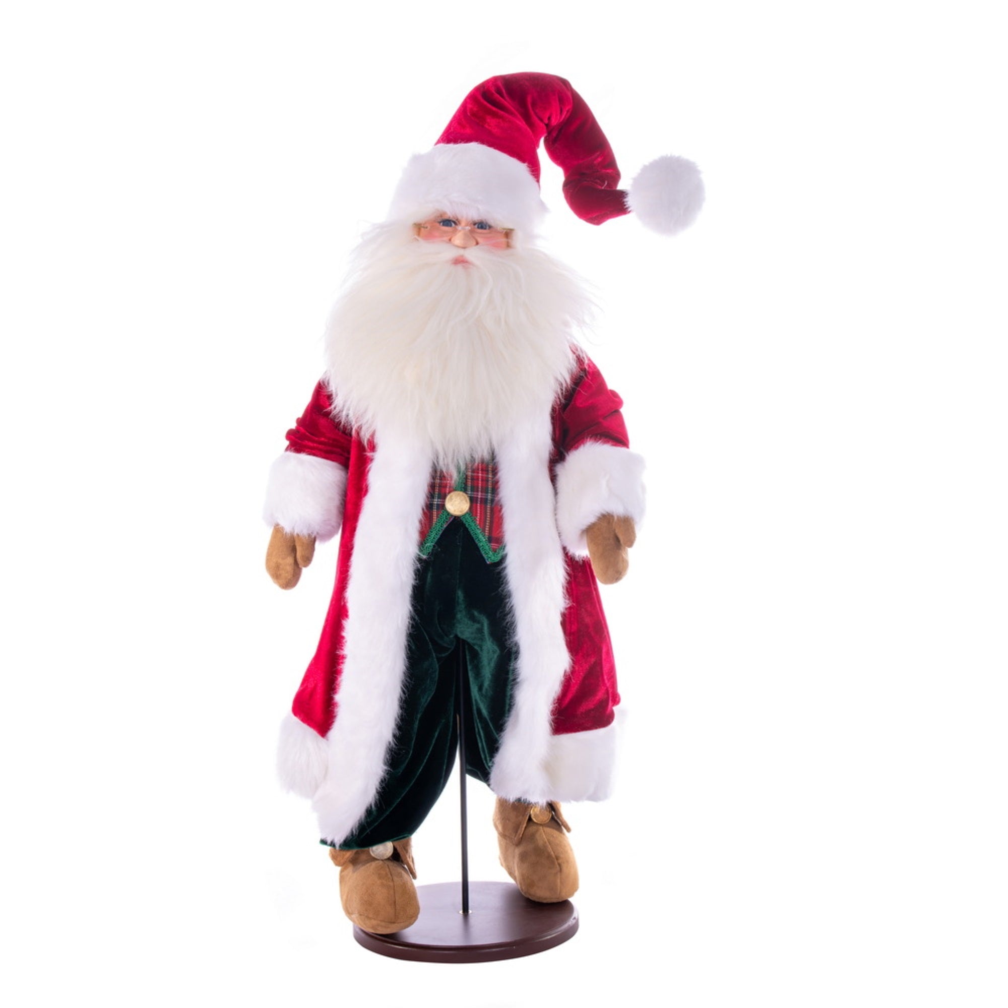 28” Red Plaid Velvet Santa Doll w Stand
