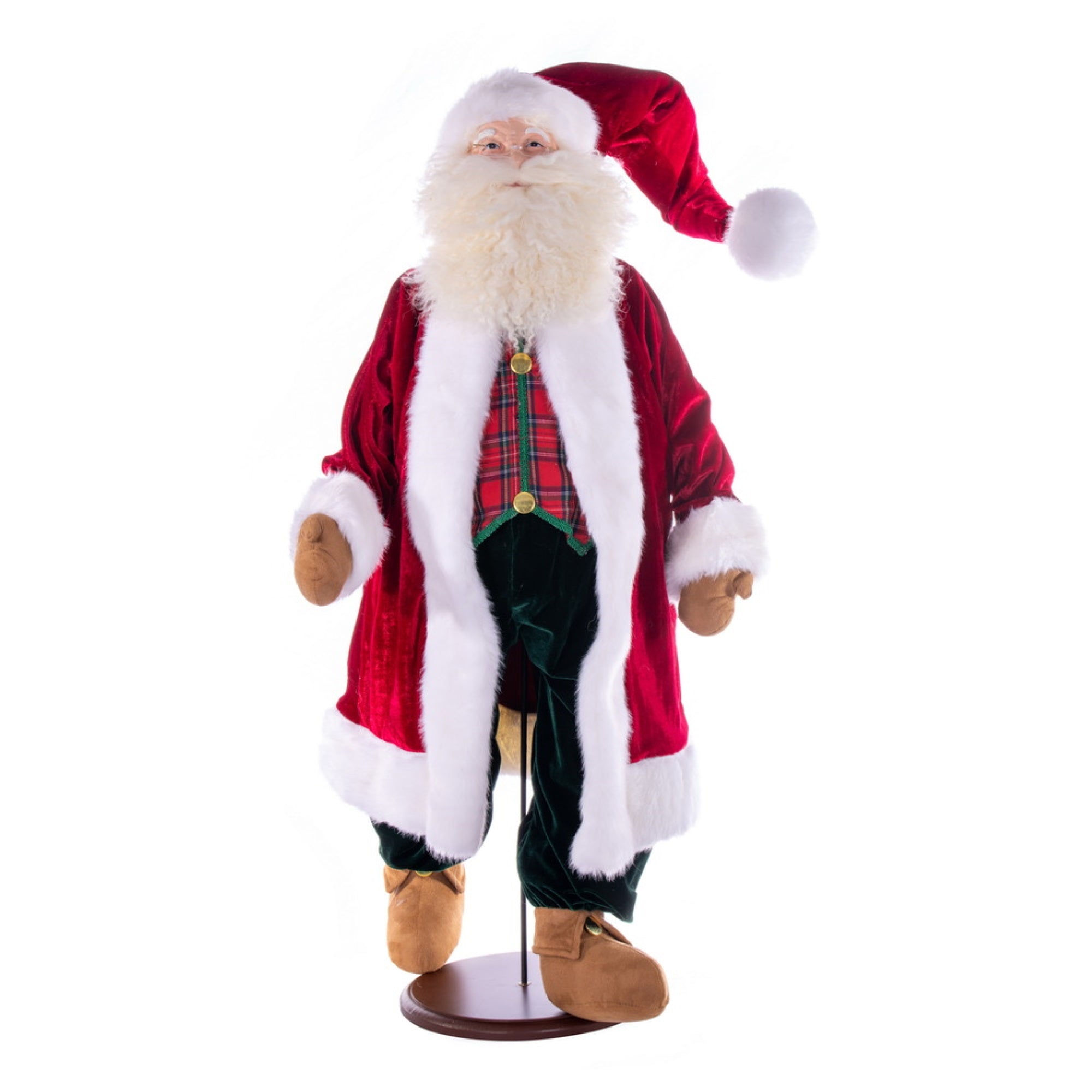 36” Red Plaid Velvet Santa Doll w Stand