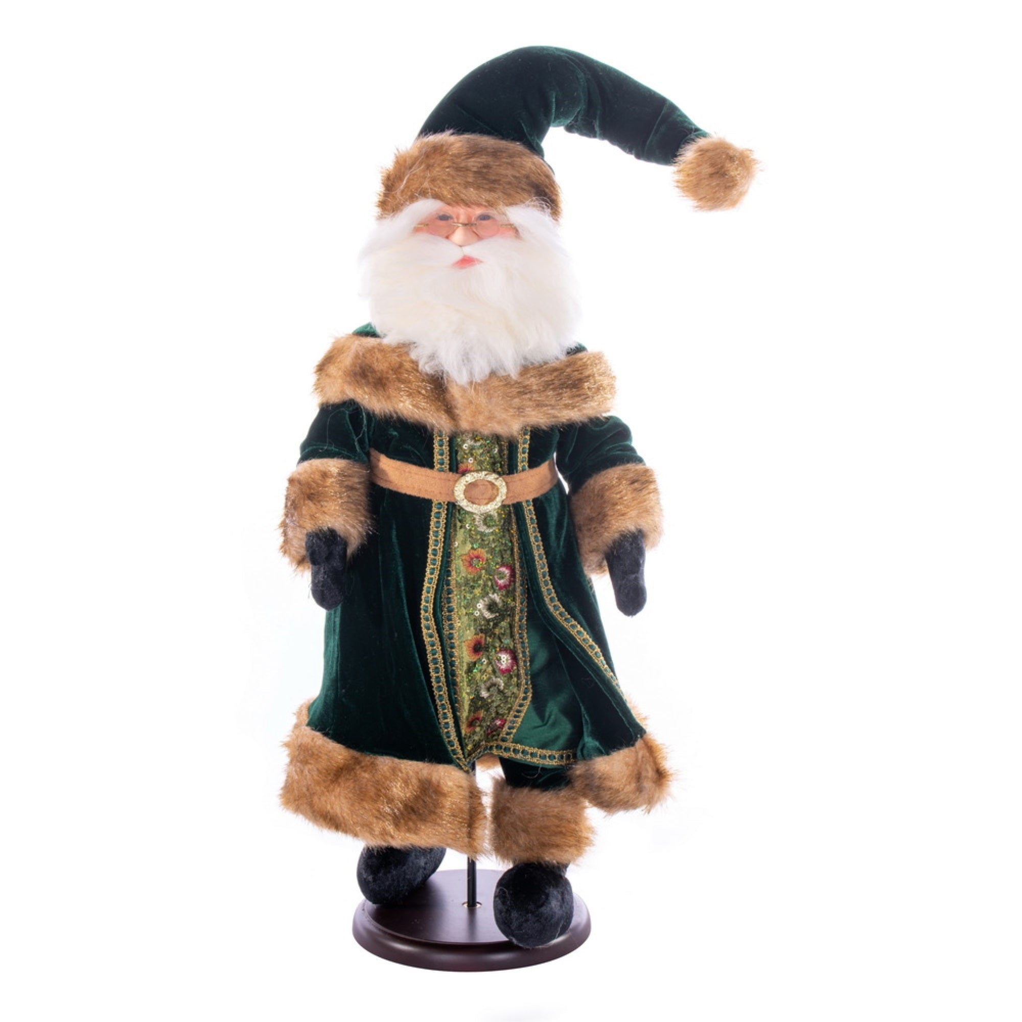 18” Green Velvet Santa Doll with Stand