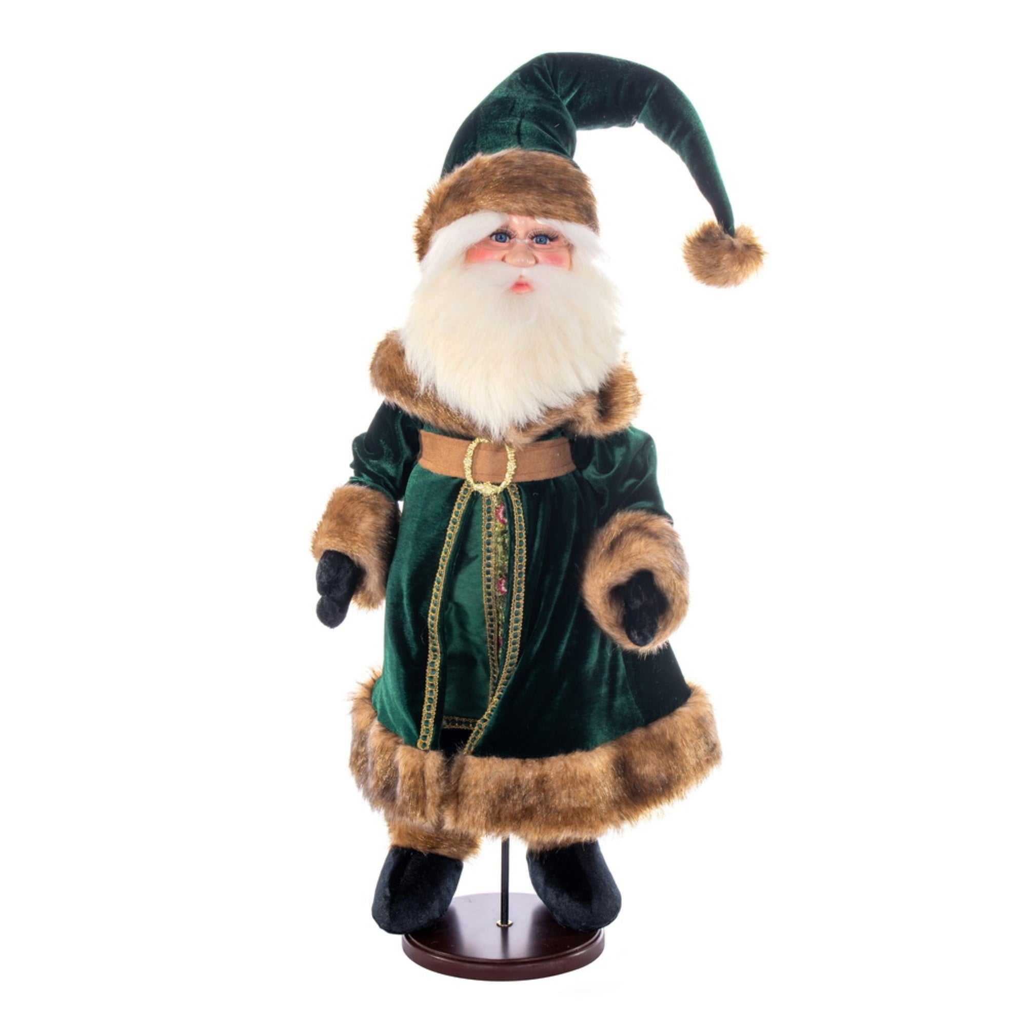 24” Green Velvet Santa Doll with Stand