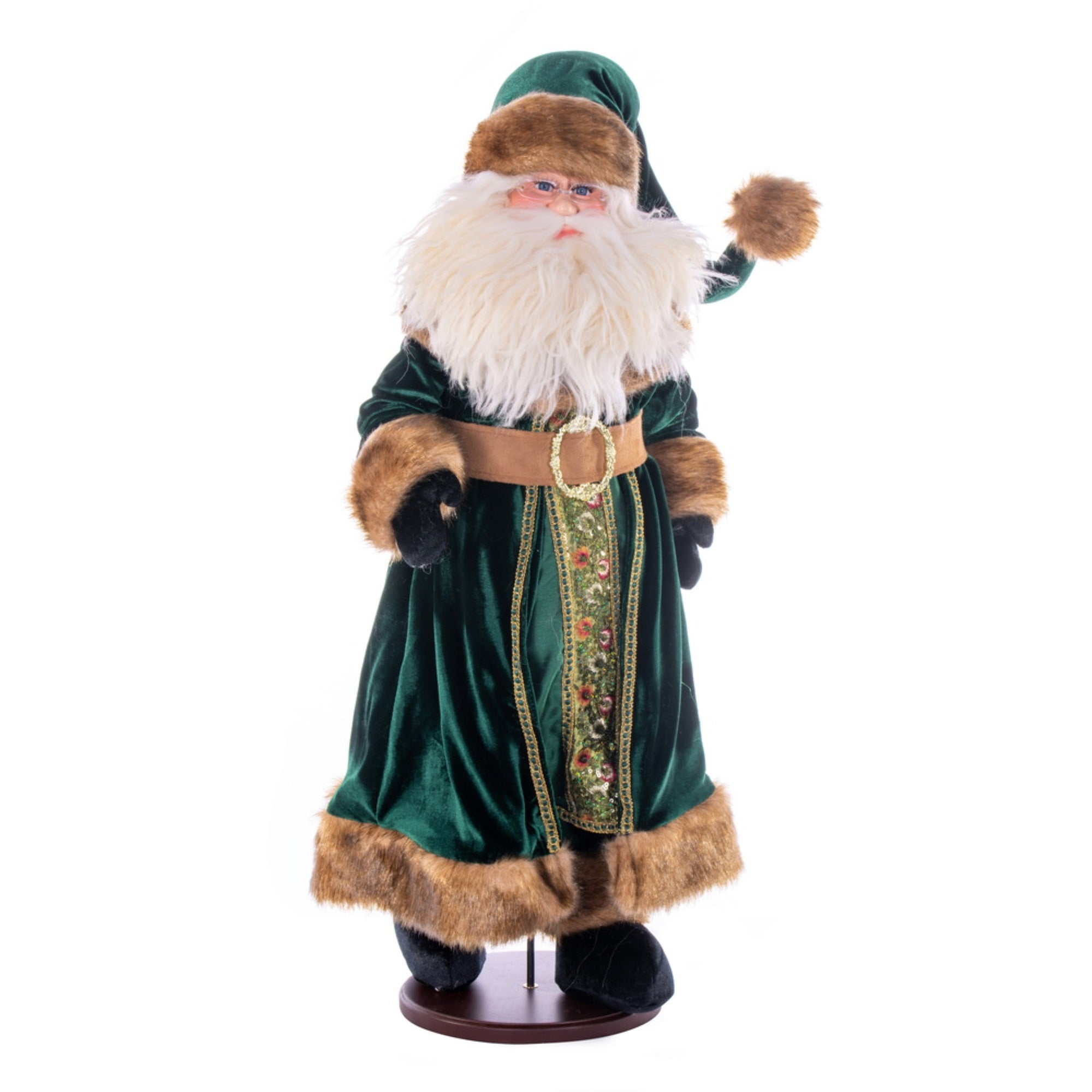 28” Green Velvet Santa Doll with Stand