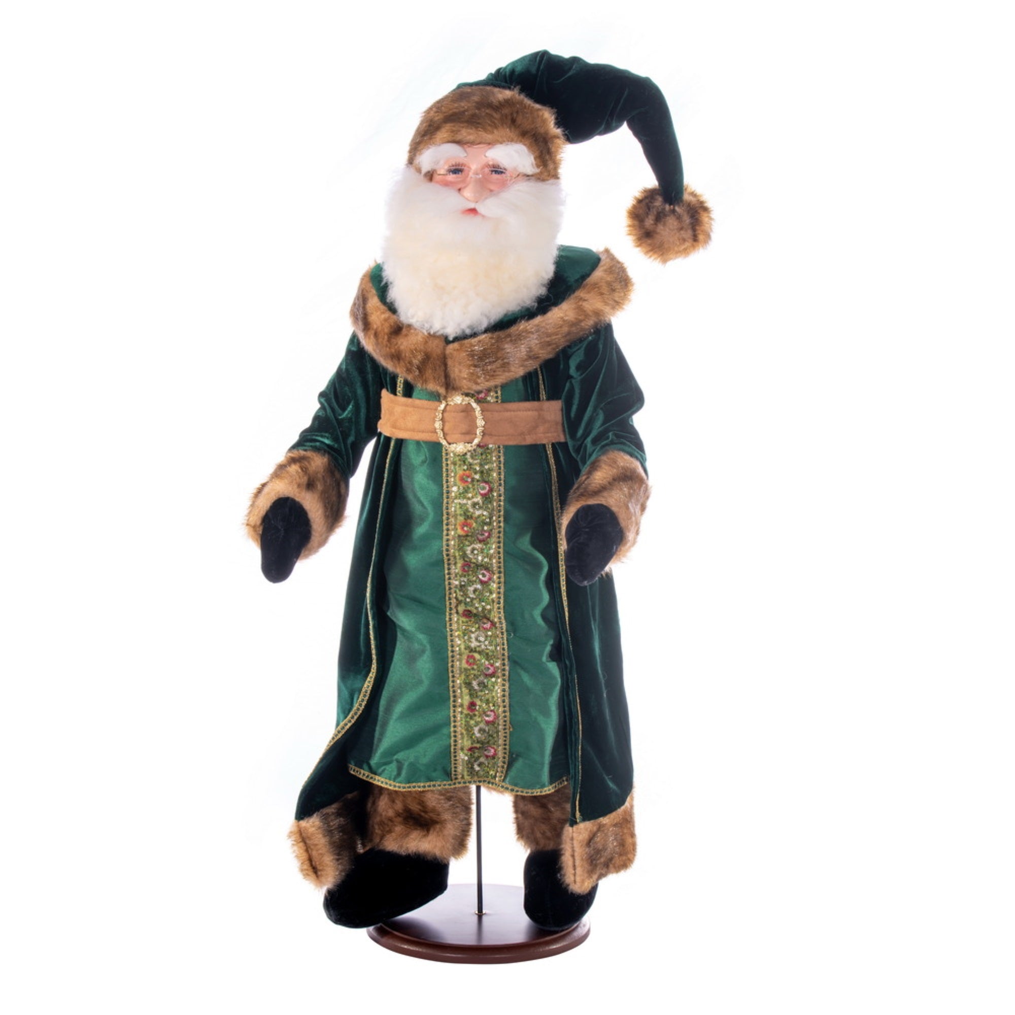 36” Green Velvet Santa Doll with Stand