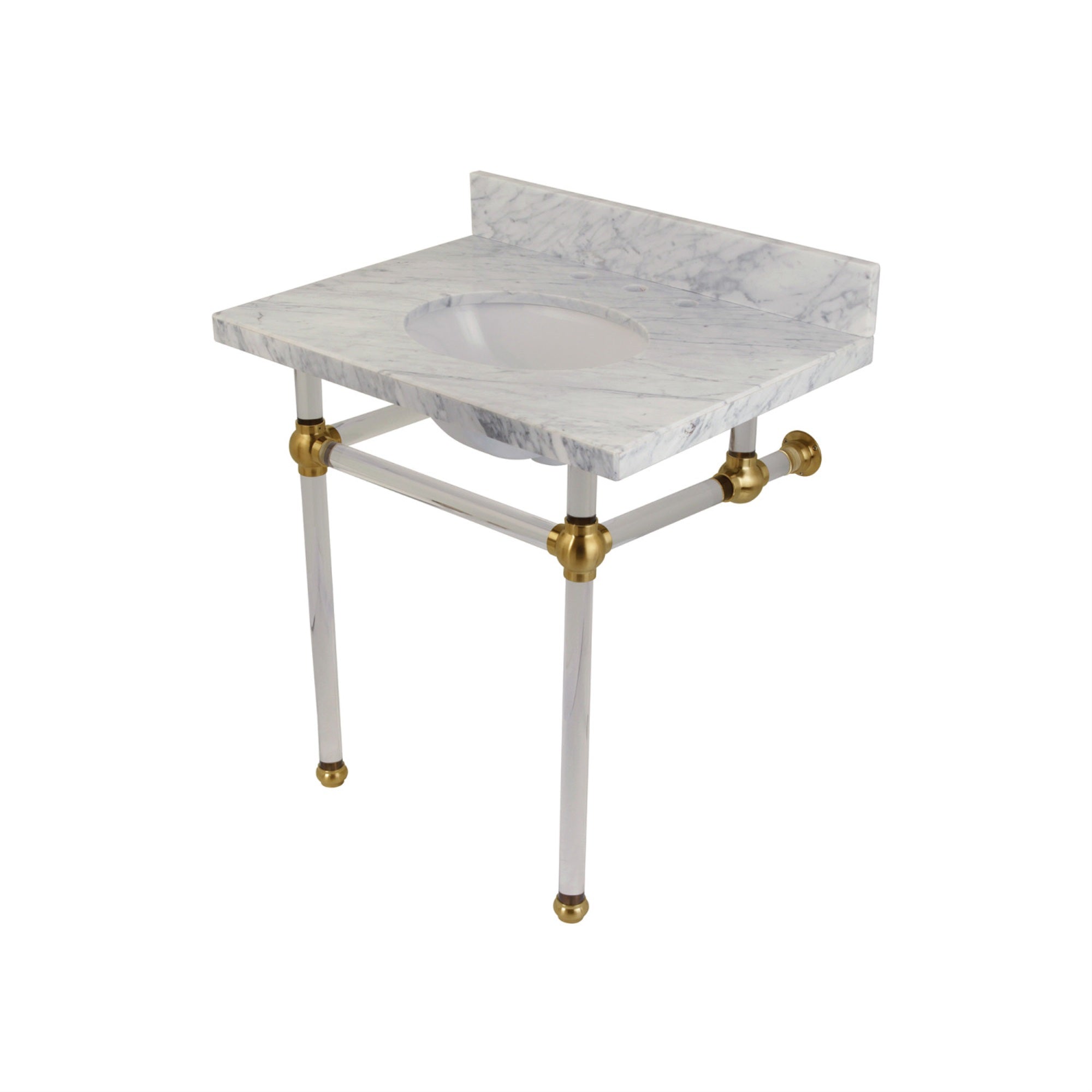 Kingston Brass Kvpb3030Ma7 Templeton 30X22 Carrara Marble Vanity Top With Clear Acrylic Feet Combo, Carrara Marble/Brushed Brass