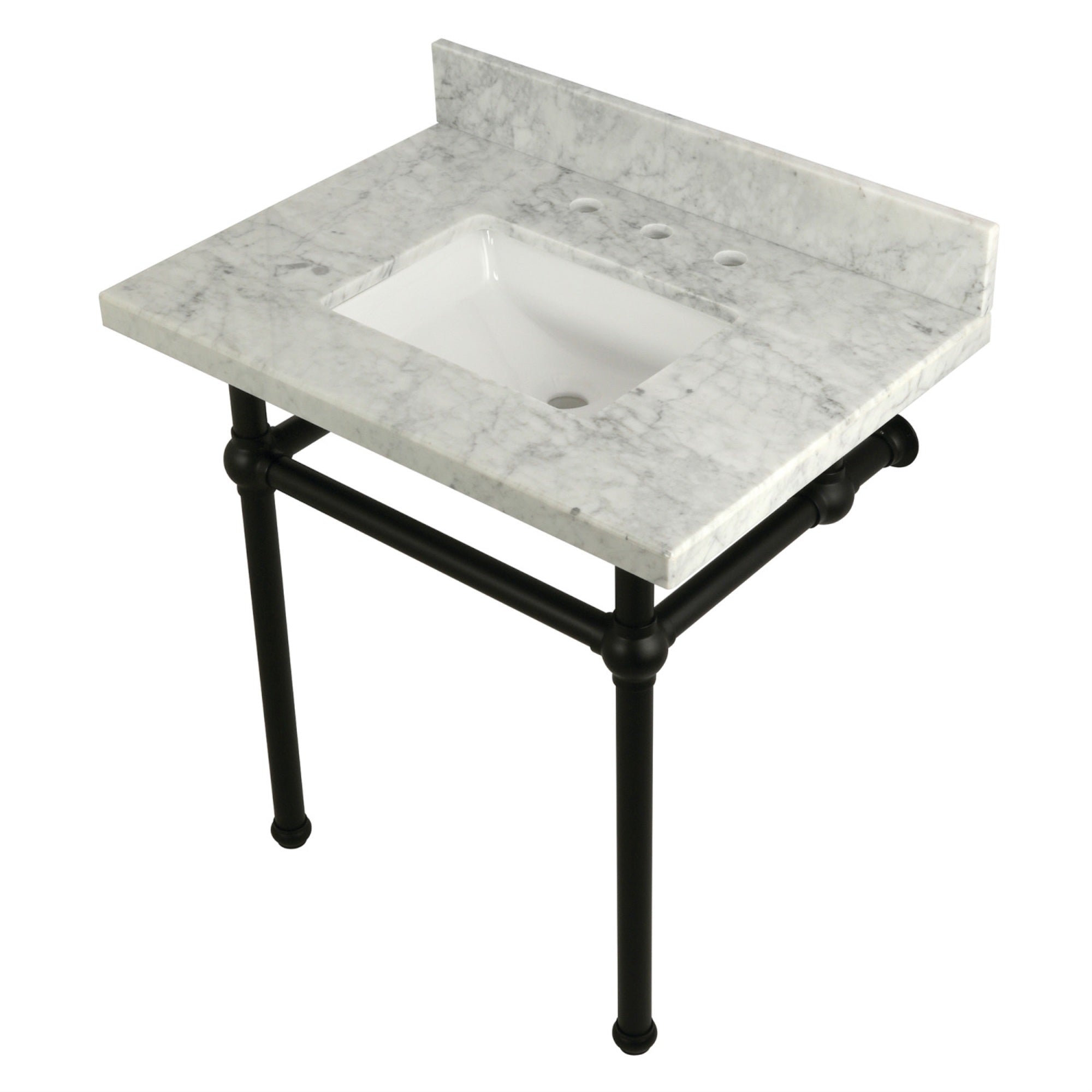 Kingston Brass Kvpb3030Mbsq0 Templeton 30X22 Carrara Marble Vanity Top With Brass Feet Combo, Carrara Marble/Matte Black