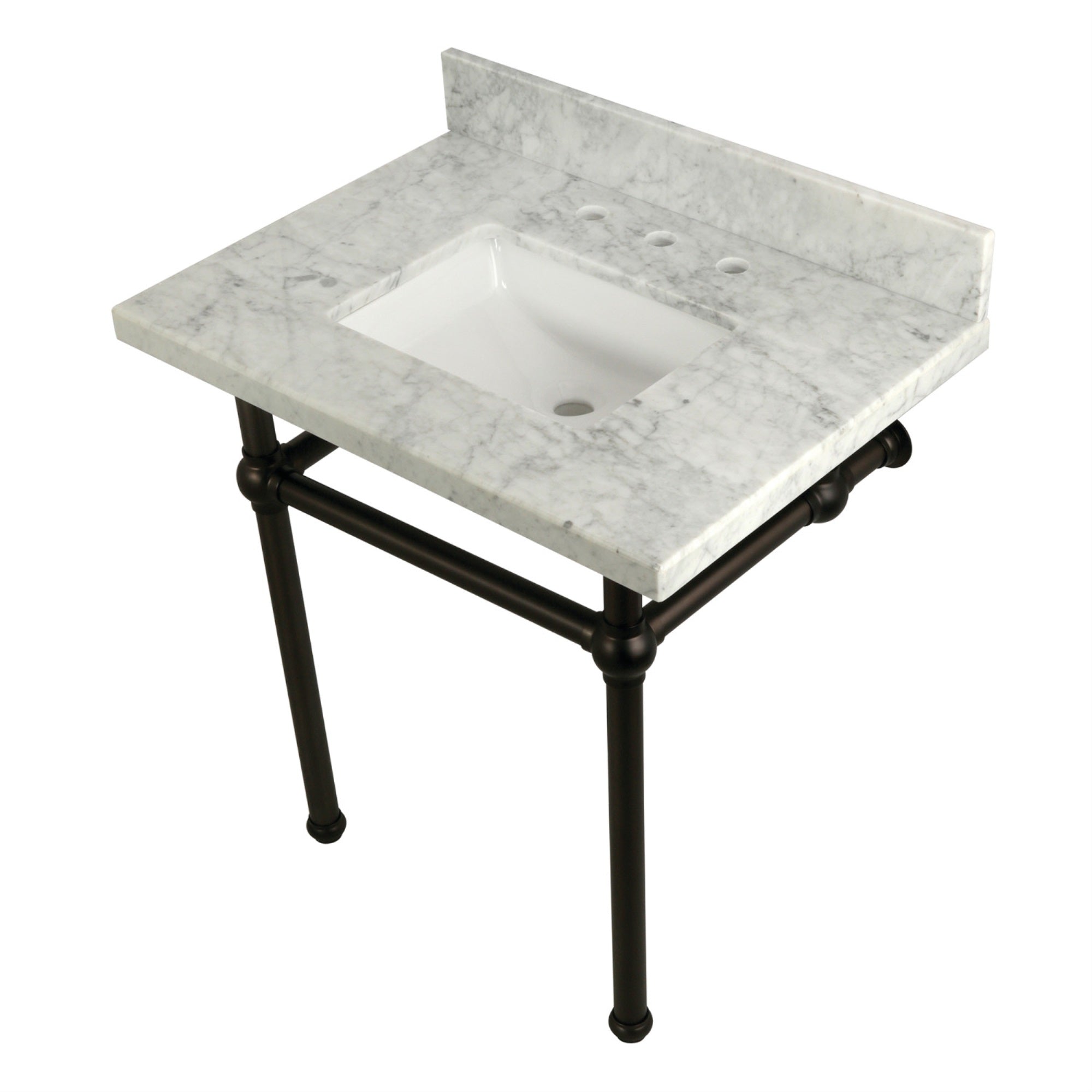 Kingston Brass Kvpb3030Mbsq5 Templeton 30X22 Carrara Marble Vanity Top With Brass Feet Combo, Carrara Marble/Oil Rubbed Bronze