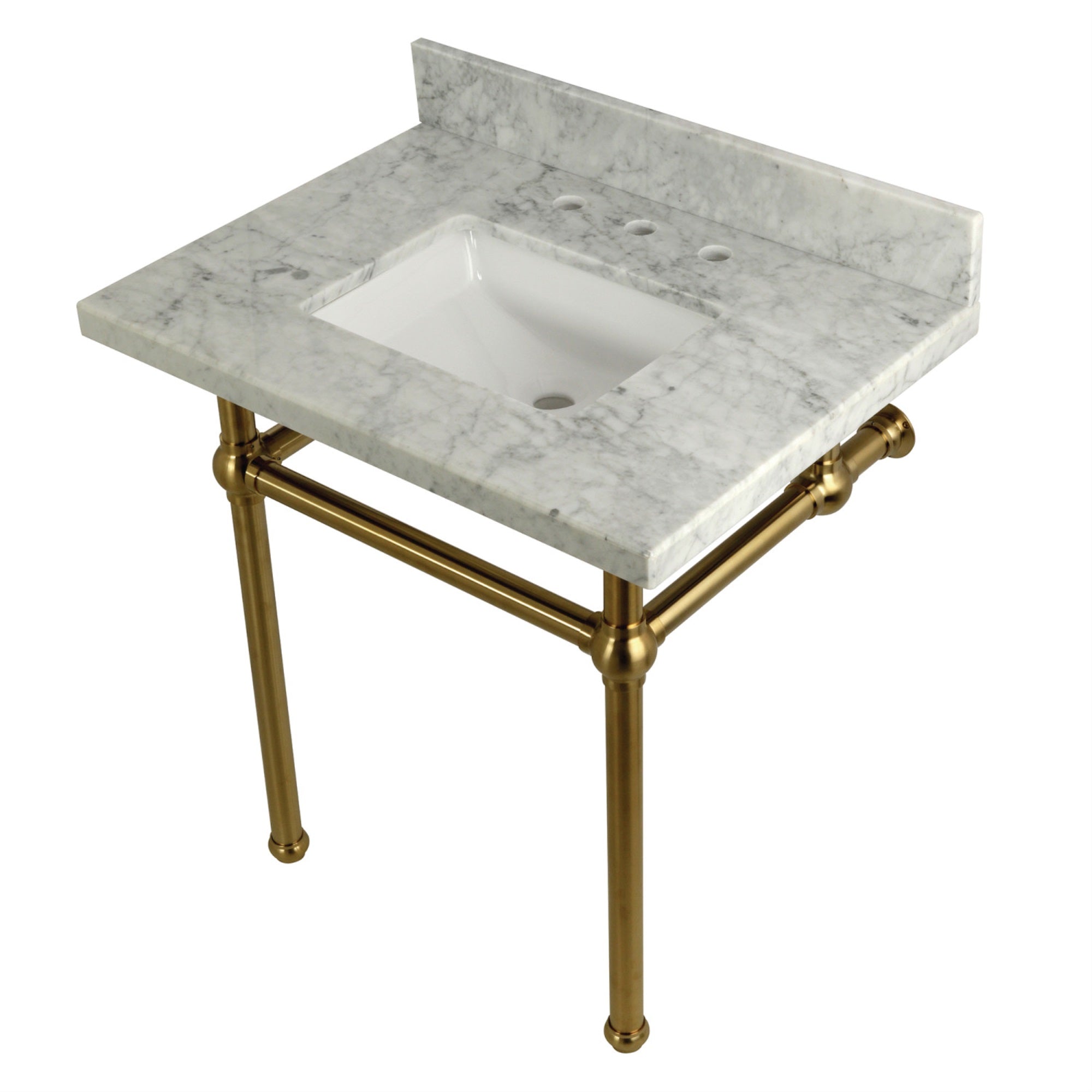 Kingston Brass Kvpb3030Mbsq7 Templeton 30X22 Carrara Marble Vanity Top With Brass Feet Combo, Carrara Marble/Brushed Brass