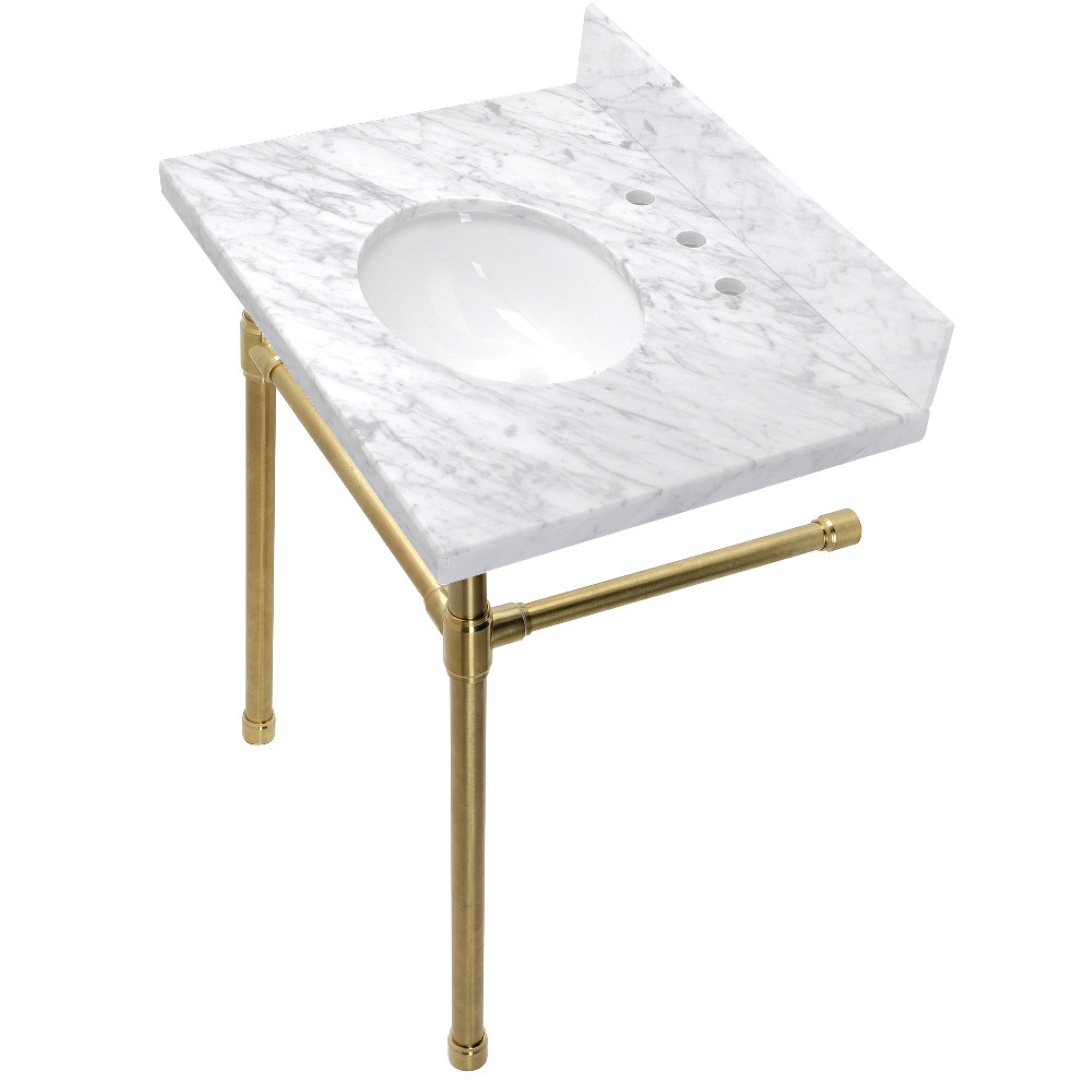 Kingston Brass Kvpb30M87St Dreyfuss 30-Inch Console Sink Set, Marble White/Brushed Brass