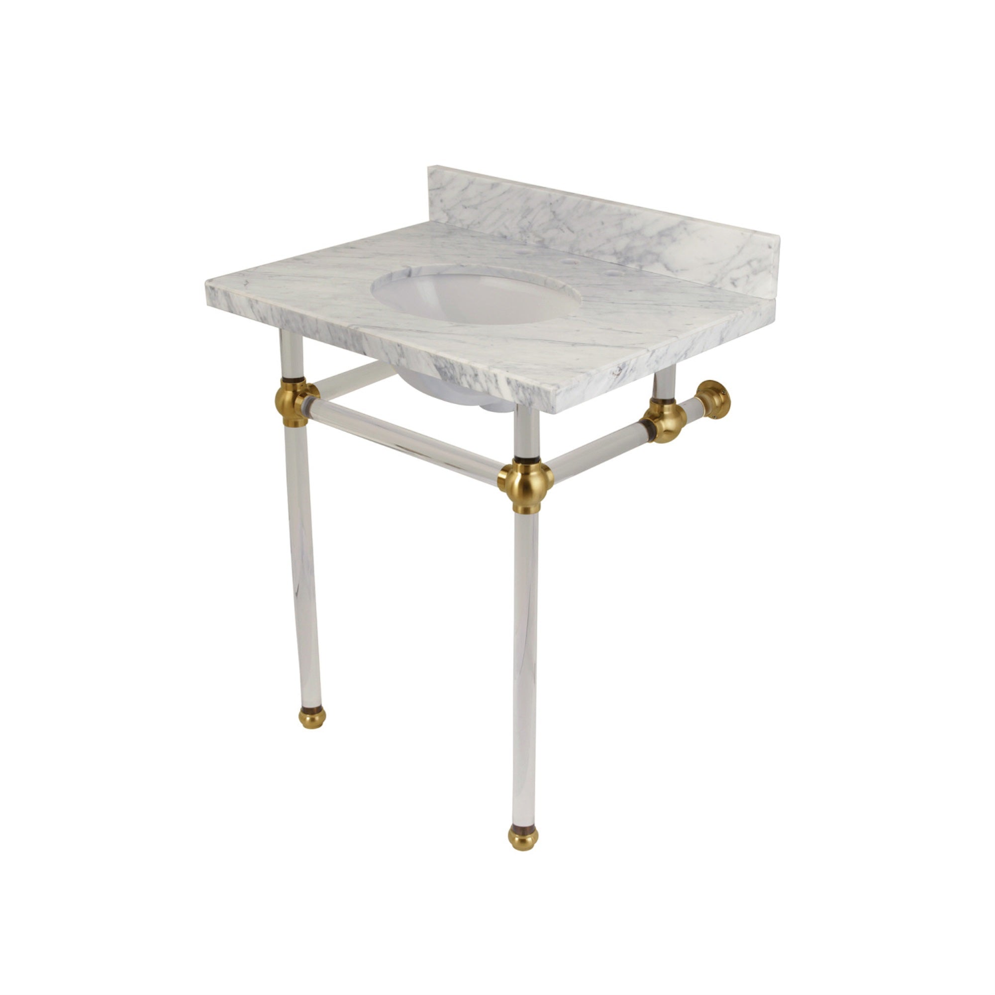 Kingston Brass Kvpb30Ma7 Templeton 30X22 Carrara Marble Vanity Top With Clear Acrylic Feet Combo, Carrara Marble/Brushed Brass