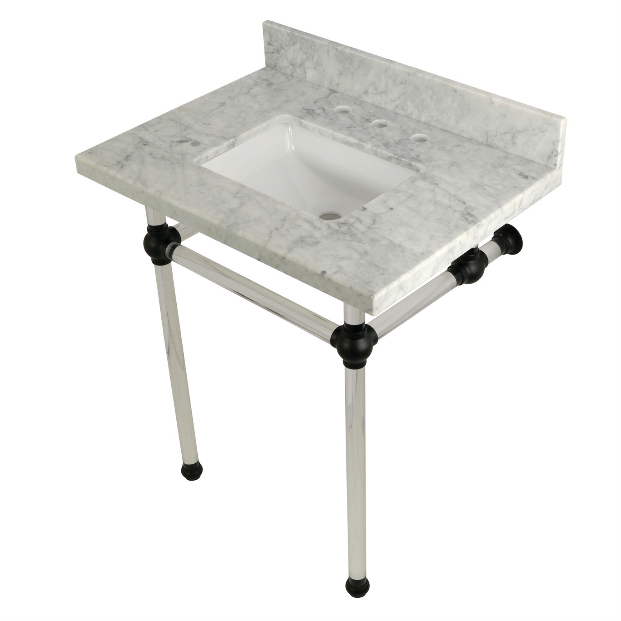 Kingston Brass Kvpb30Masq0 Templeton 30X22 Carrara Marble Vanity Top With Clear Acrylic Feet Combo, Carrara Marble/Matte Black