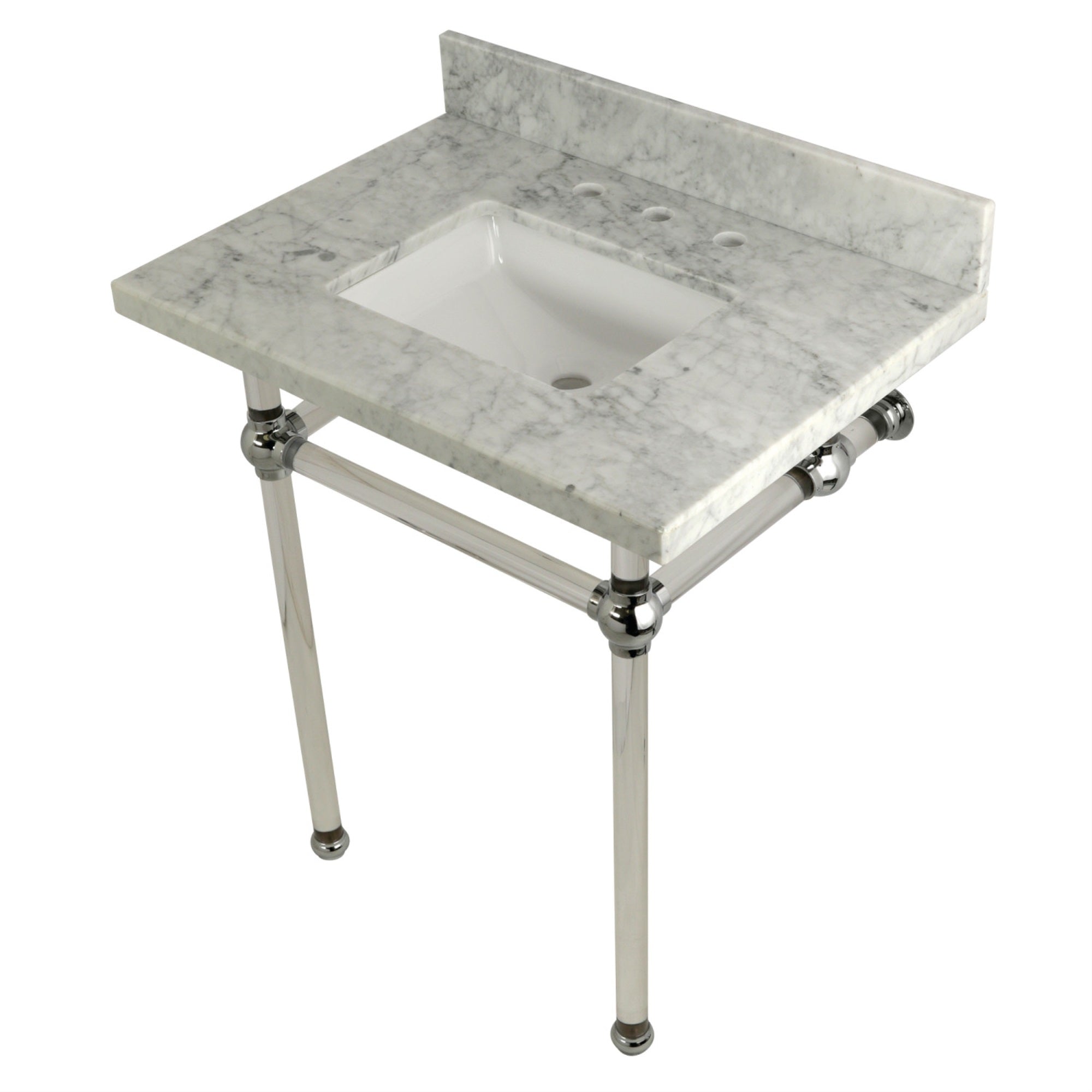 Kingston Brass Kvpb30Masq1 Templeton 30X22 Carrara Marble Vanity Top With Clear Acrylic Feet Combo, Carrara Marble/Polished Chro