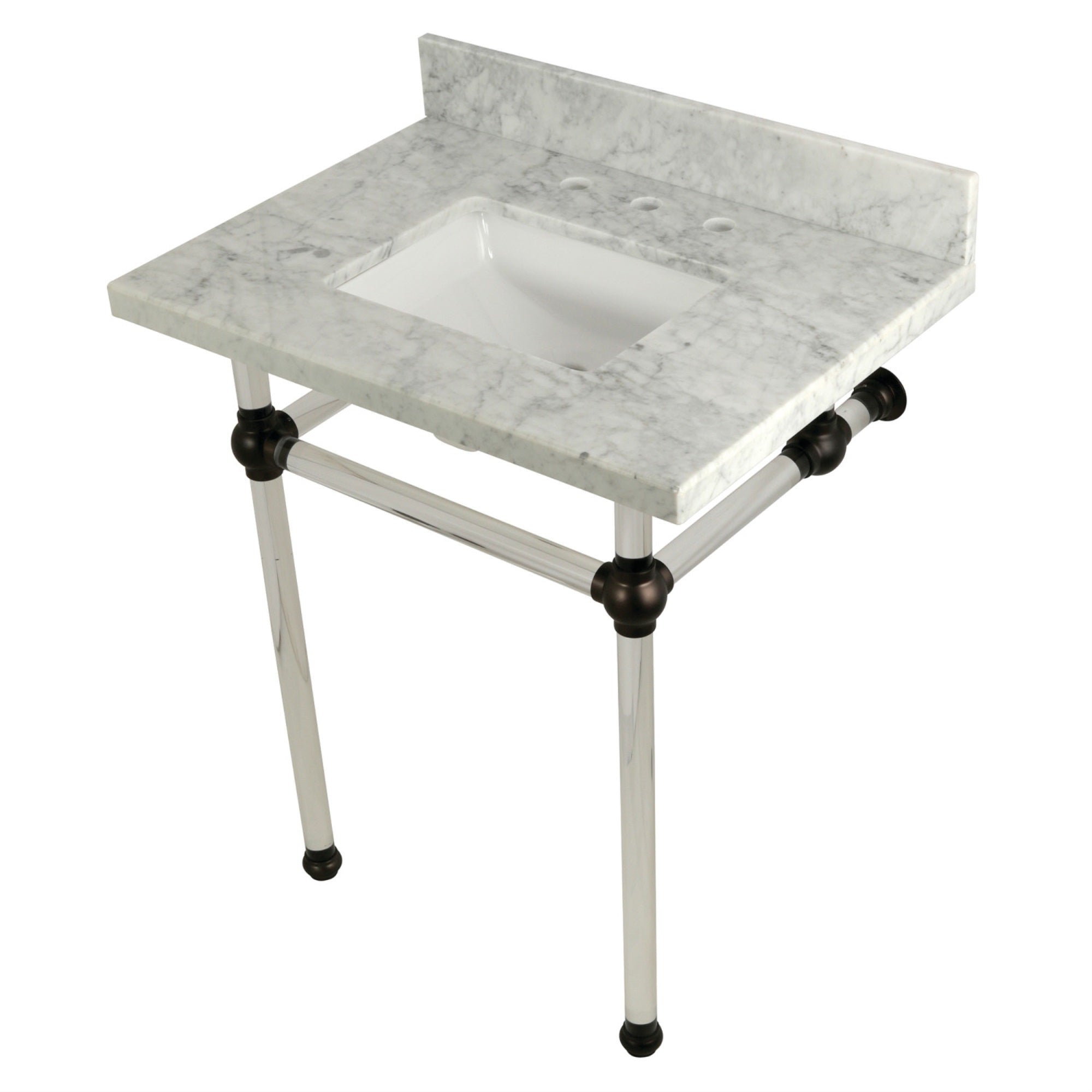 Kingston Brass Kvpb30Masq5 Templeton 30X22 Carrara Marble Vanity Top With Clear Acrylic Feet Combo, Carrara Marble/Oil Rubbed Br