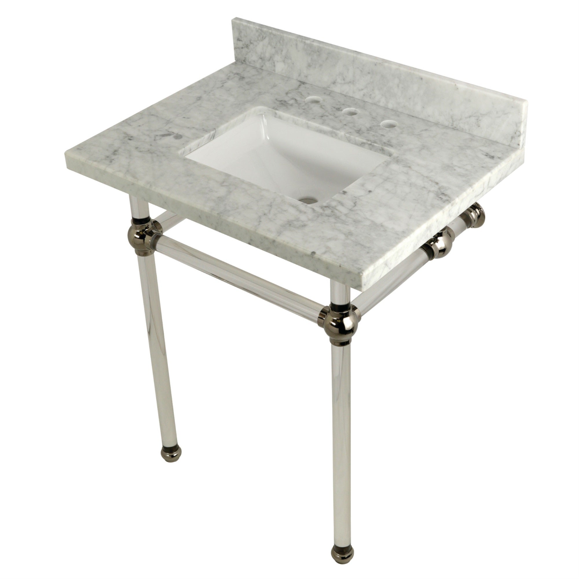 Kingston Brass Kvpb30Masq6 Templeton 30X22 Carrara Marble Vanity Top With Clear Acrylic Feet Combo, Carrara Marble/Polished Nick
