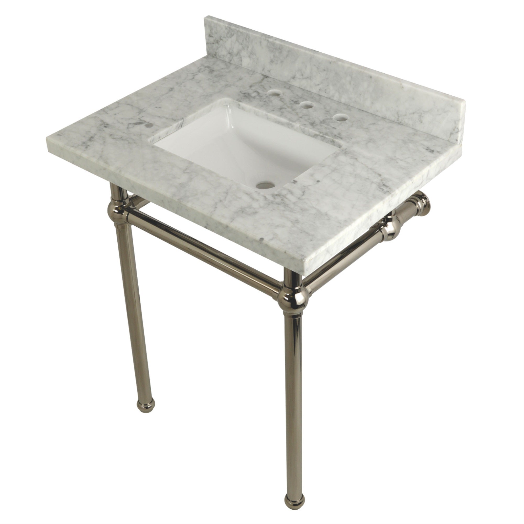 Kingston Brass Kvpb30Mbsq6 Templeton 30X22 Carrara Marble Vanity Top With Brass Feet Combo, Carrara Marble/Polished Nickel