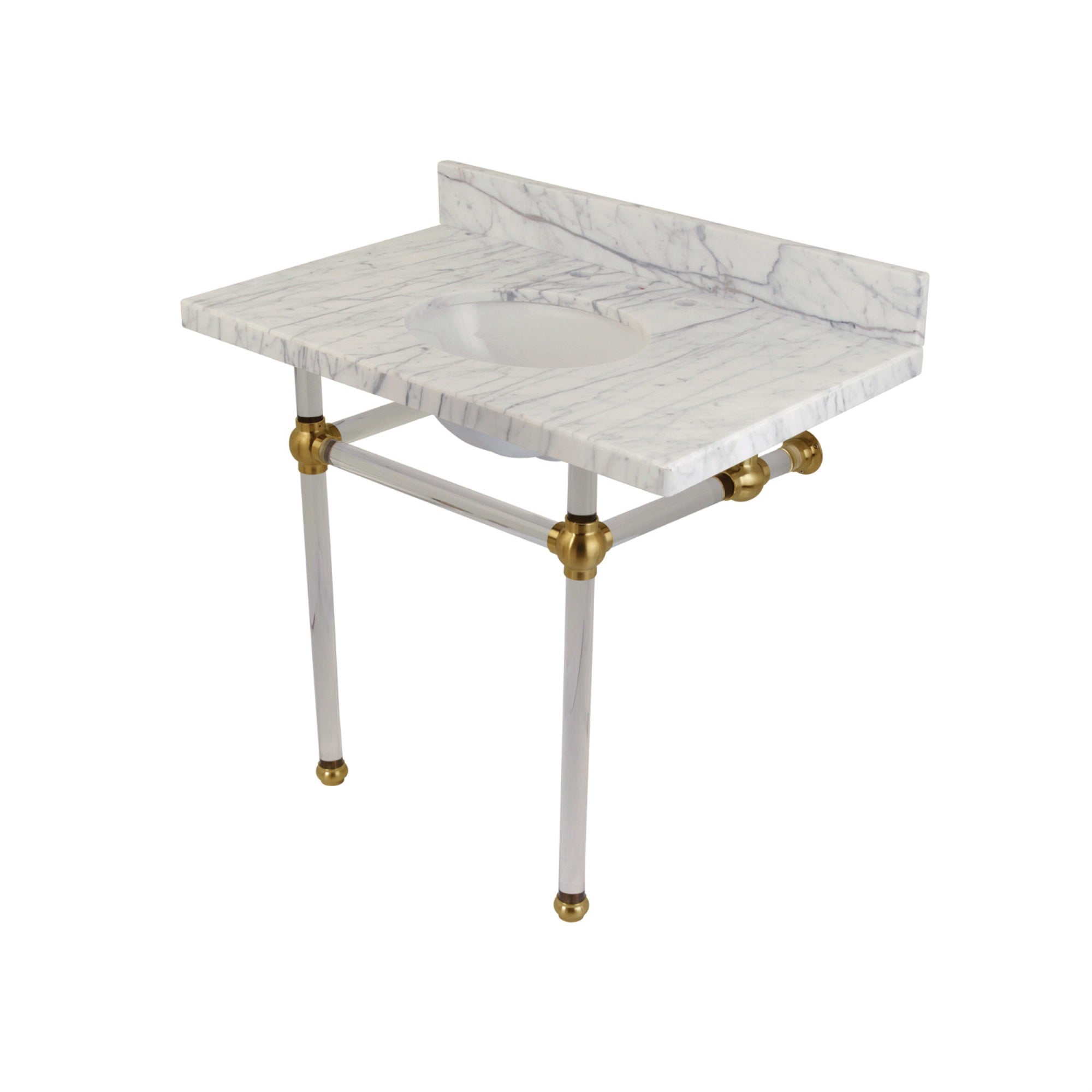 Kingston Brass Kvpb3630Ma7 Templeton 36X22 Carrara Marble Vanity Top With Clear Acrylic Feet Combo, Carrara Marble/Brushed Brass