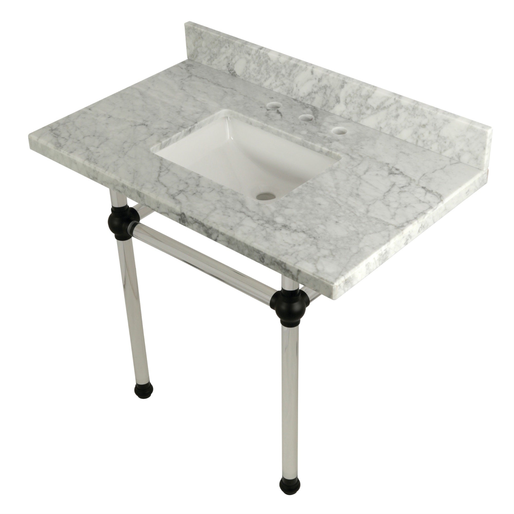 Kingston Brass Kvpb3630Masq0 Templeton 30X22 Carrara Marble Vanity Top With Clear Acrylic Feet Combo, Carrara Marble/Matte Black