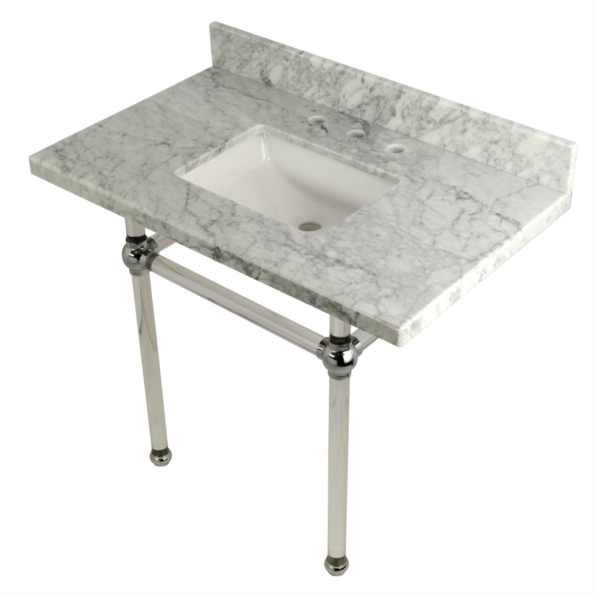 Kingston Brass Kvpb3630Masq1 Templeton 36X22 Carrara Marble Vanity Top With Clear Acrylic Feet Combo, Carrara Marble/Polished Ch