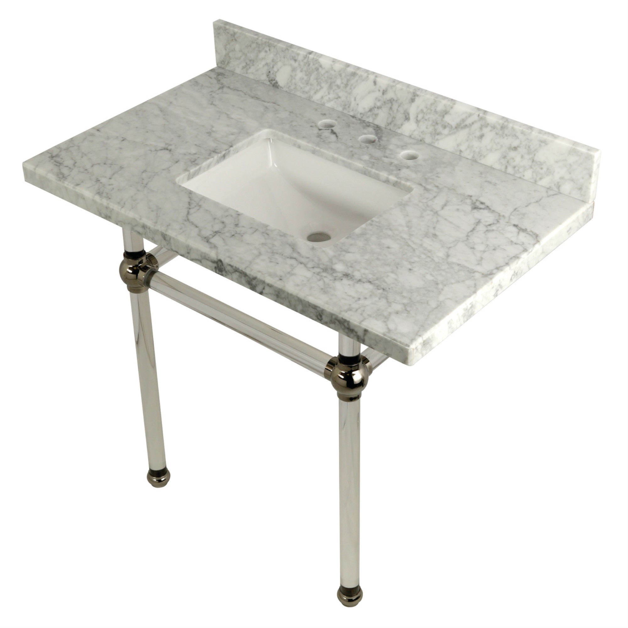 Kingston Brass Kvpb3630Masq6 Templeton 36X22 Carrara Marble Vanity Top With Clear Acrylic Feet Combo, Carrara Marble/Polished Ni