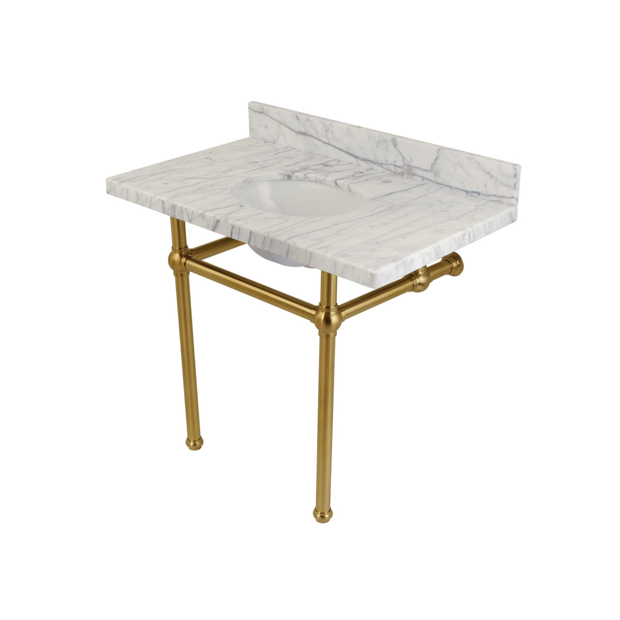 Kingston Brass Kvpb3630Mb7 Templeton 36X22 Carrara Marble Vanity Top With Brass Feet Combo, Carrara Marble/Brushed Brass
