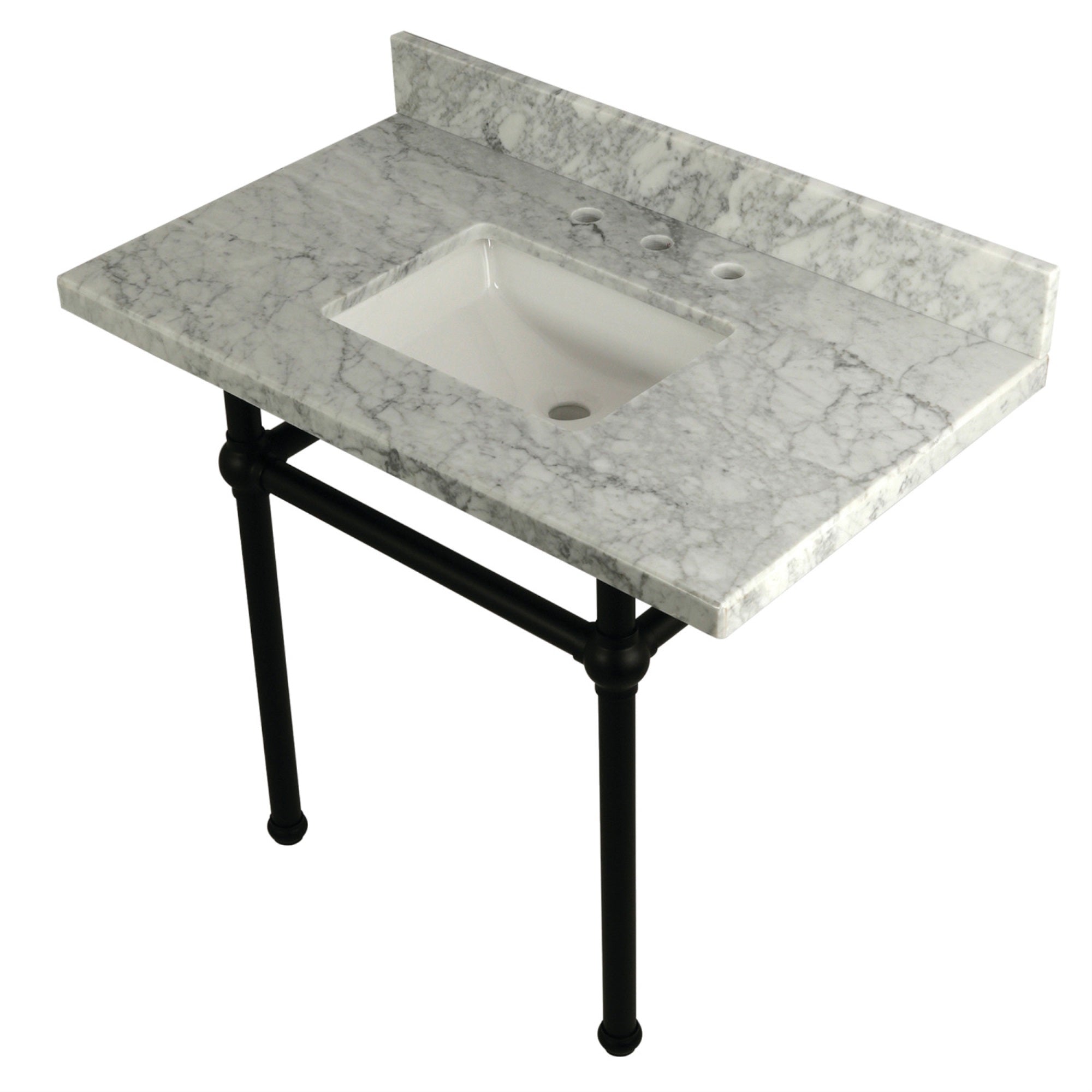 Kingston Brass Kvpb3630Mbsq0 Templeton 36X22 Carrara Marble Vanity Top With Brass Feet Combo, Carrara Marble/Matte Black