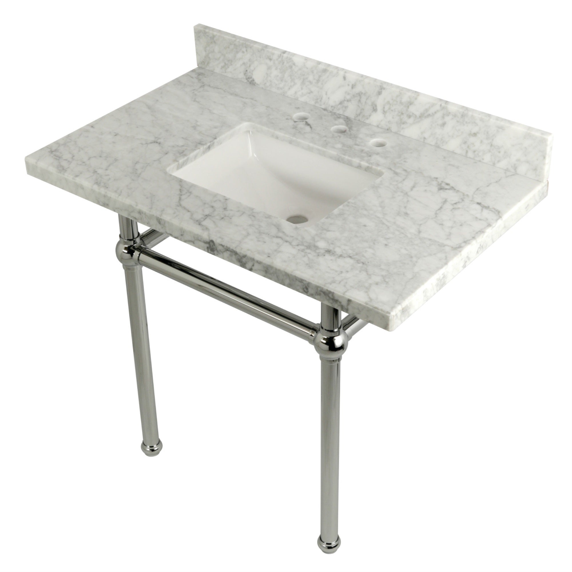 Kingston Brass Kvpb3630Mbsq1 Templeton 36X22 Carrara Marble Vanity Top With Brass Feet Combo, Carrara Marble/Polished Chrome