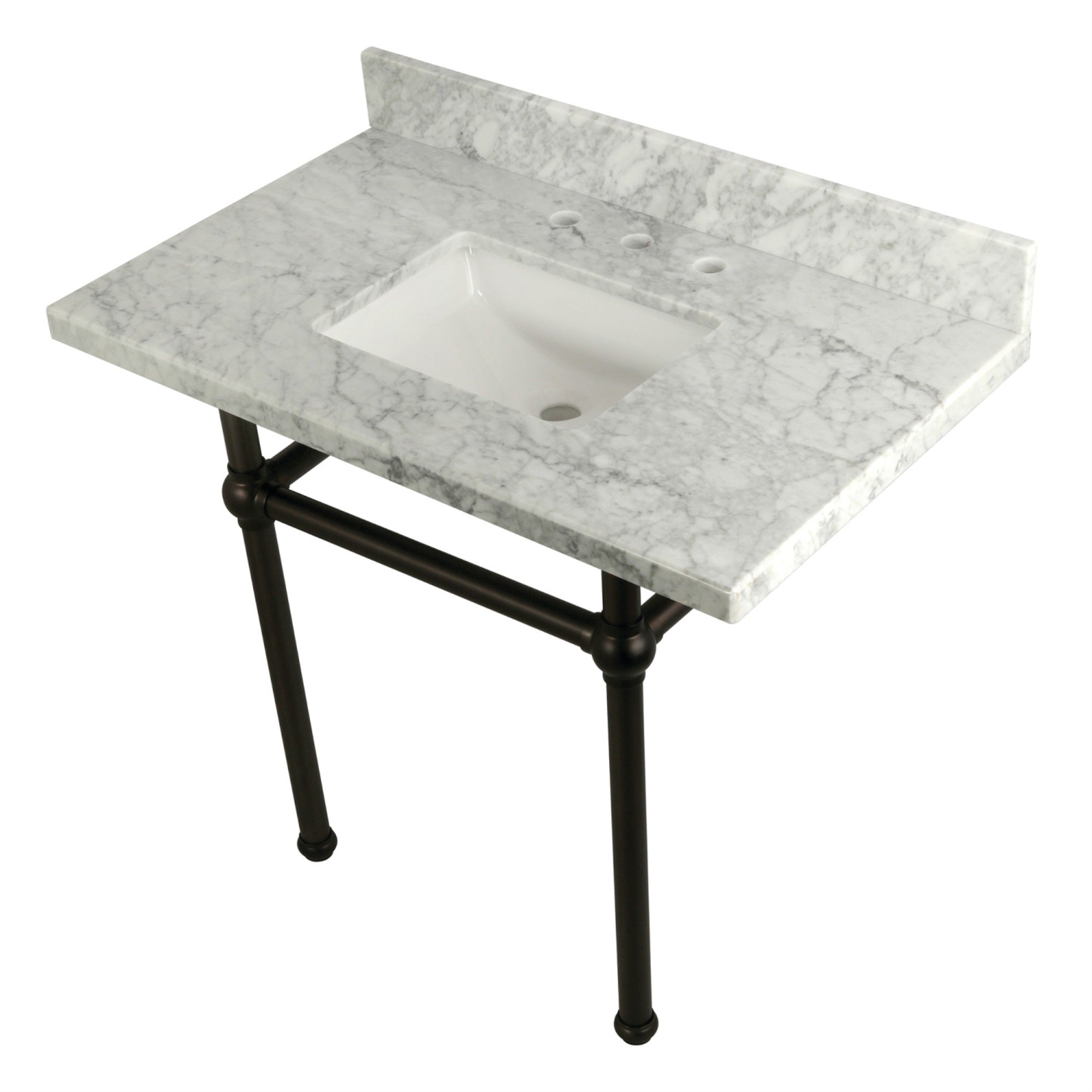 Kingston Brass Kvpb3630Mbsq5 Templeton 36X22 Carrara Marble Vanity Top With Brass Feet Combo, Carrara Marble/Oil Rubbed Bronze