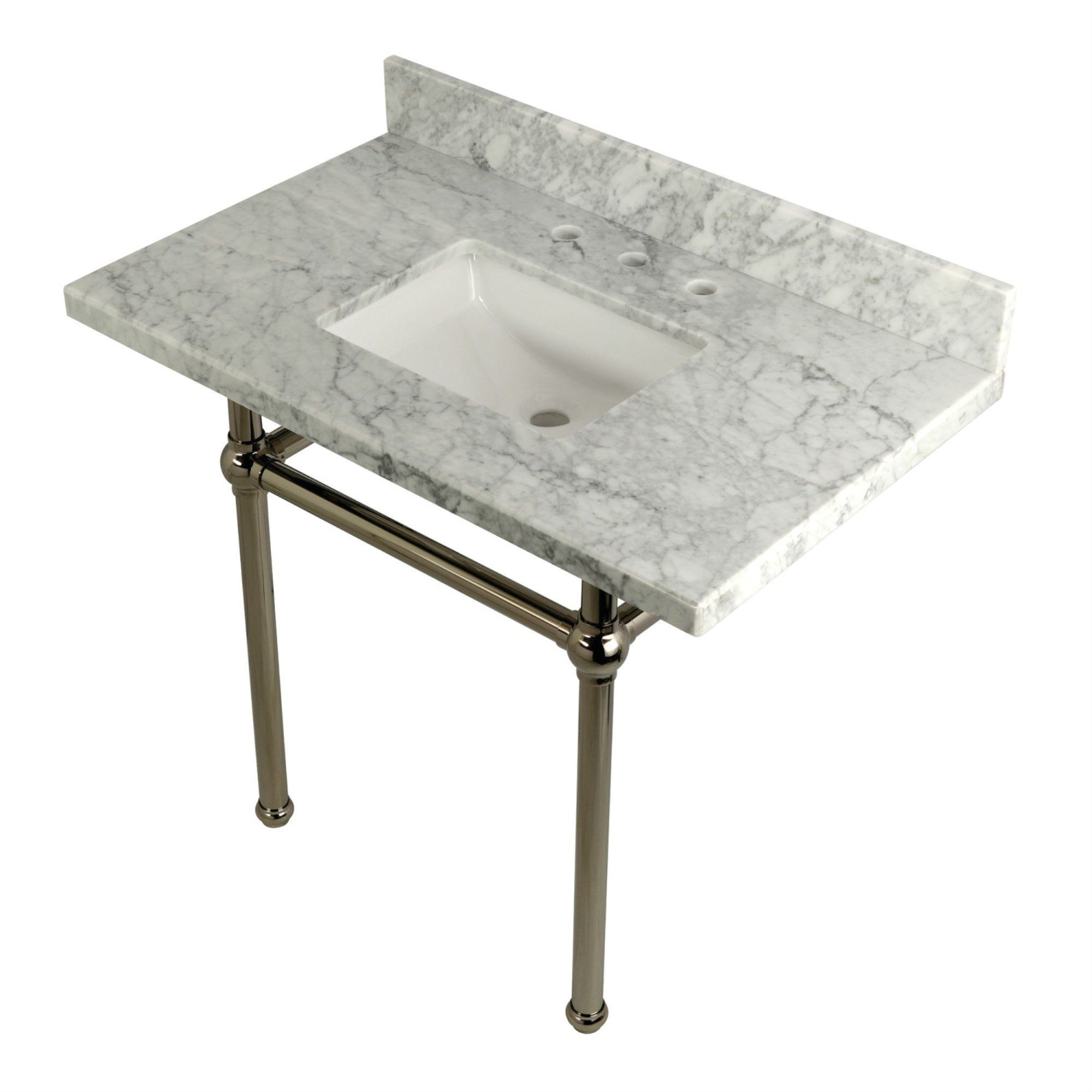 Kingston Brass Kvpb3630Mbsq6 Templeton 36X22 Carrara Marble Vanity Top With Brass Feet Combo, Carrara Marble/Polished Nickel