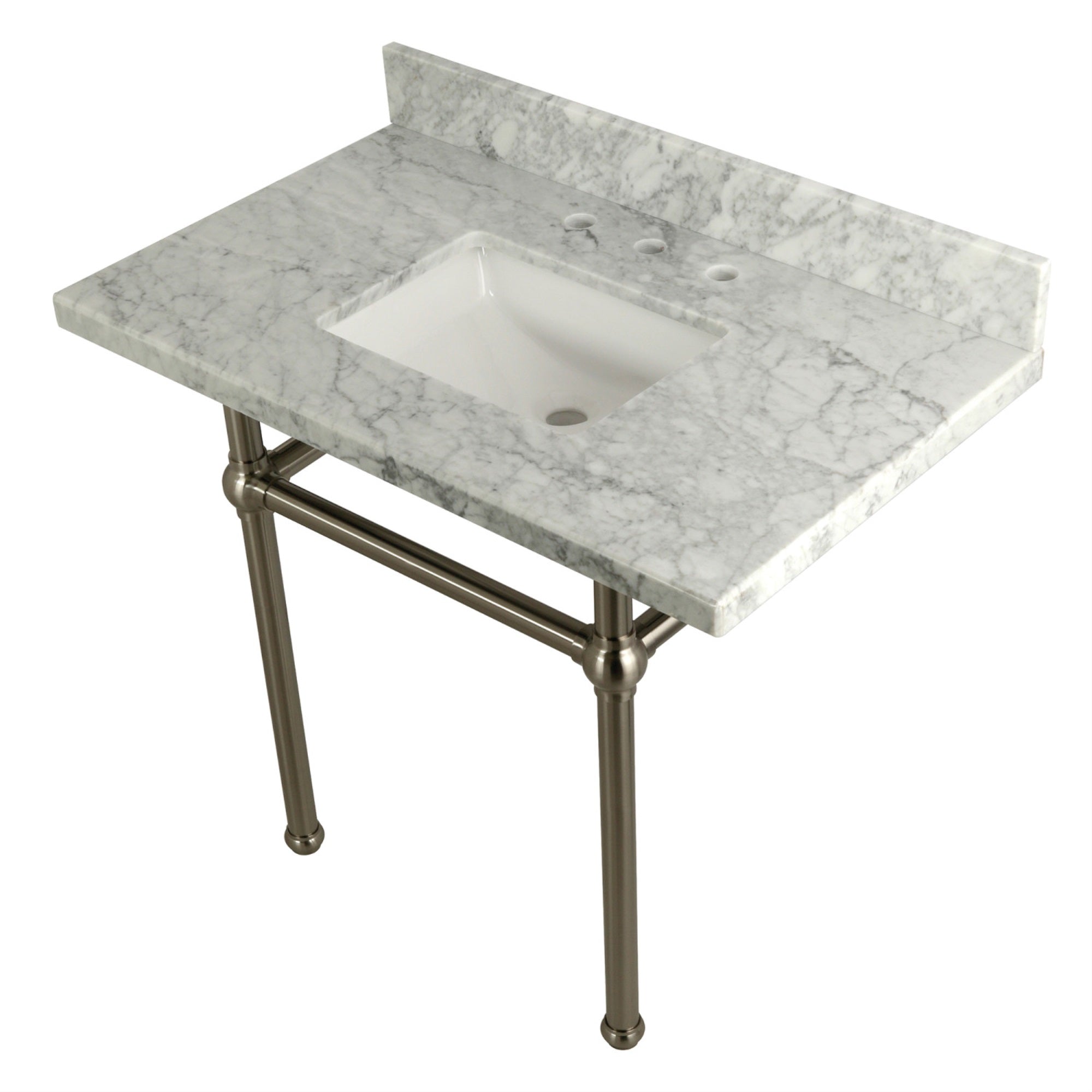Kingston Brass Kvpb3630Mbsq8 Templeton 36X22 Carrara Marble Vanity Top With Brass Feet Combo, Carrara Marble/Brushed Nickel