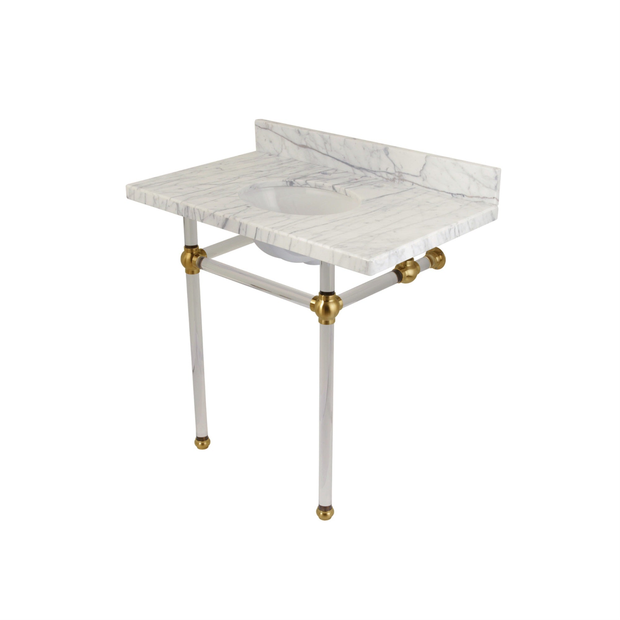 Kingston Brass Kvpb36Ma7 Templeton 36X22 Carrara Marble Vanity Top With Clear Acrylic Feet Combo, Carrara Marble/Brushed Brass