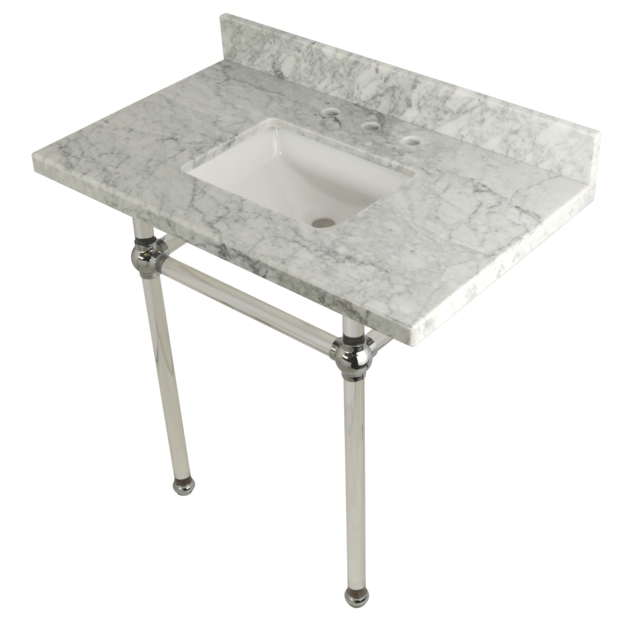Kingston Brass Kvpb36Masq1 Templeton 36X22 Carrara Marble Vanity Top With Clear Acrylic Feet Combo, Carrara Marble/Polished Chro