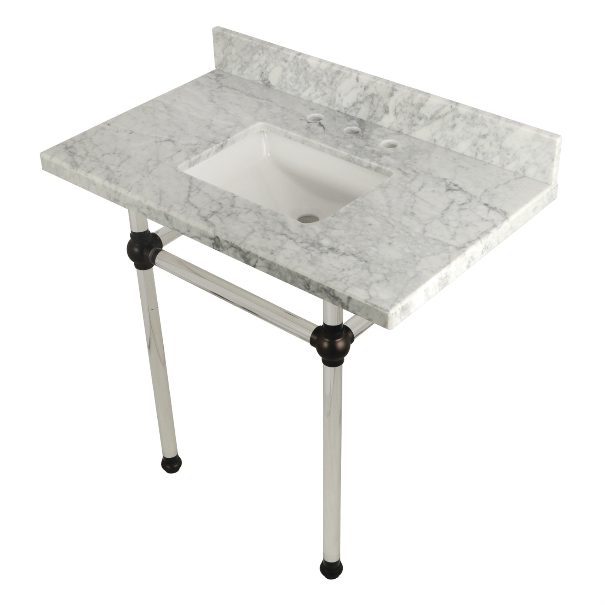 Kingston Brass Kvpb36Masq5 Templeton 36X22 Carrara Marble Vanity Top With Clear Acrylic Feet Combo, Carrara Marble/Oil Rubbed Br