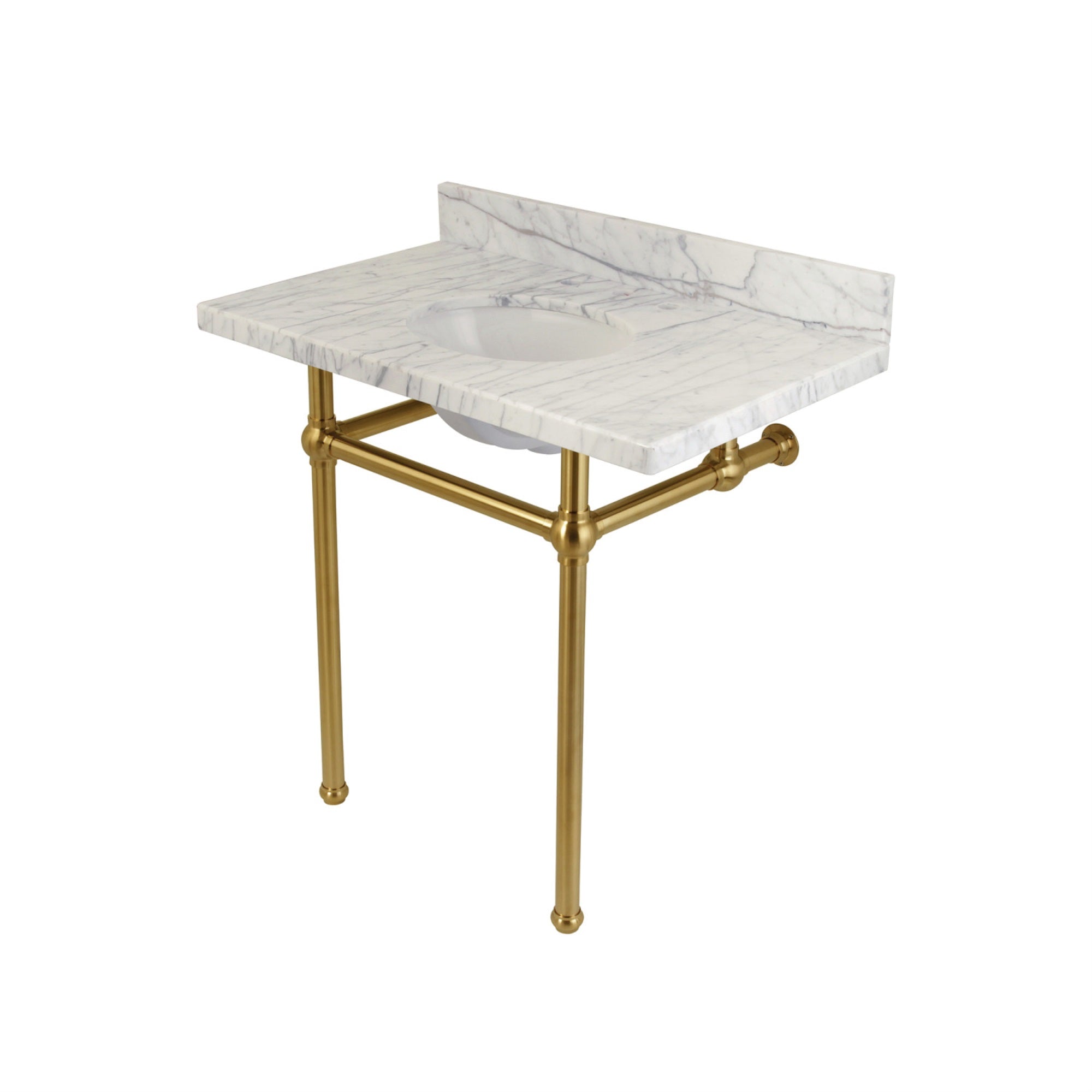 Kingston Brass Kvpb36Mb7 Templeton 36X22 Carrara Marble Vanity Top With Brass Feet Combo, Carrara Marble/Brushed Brass