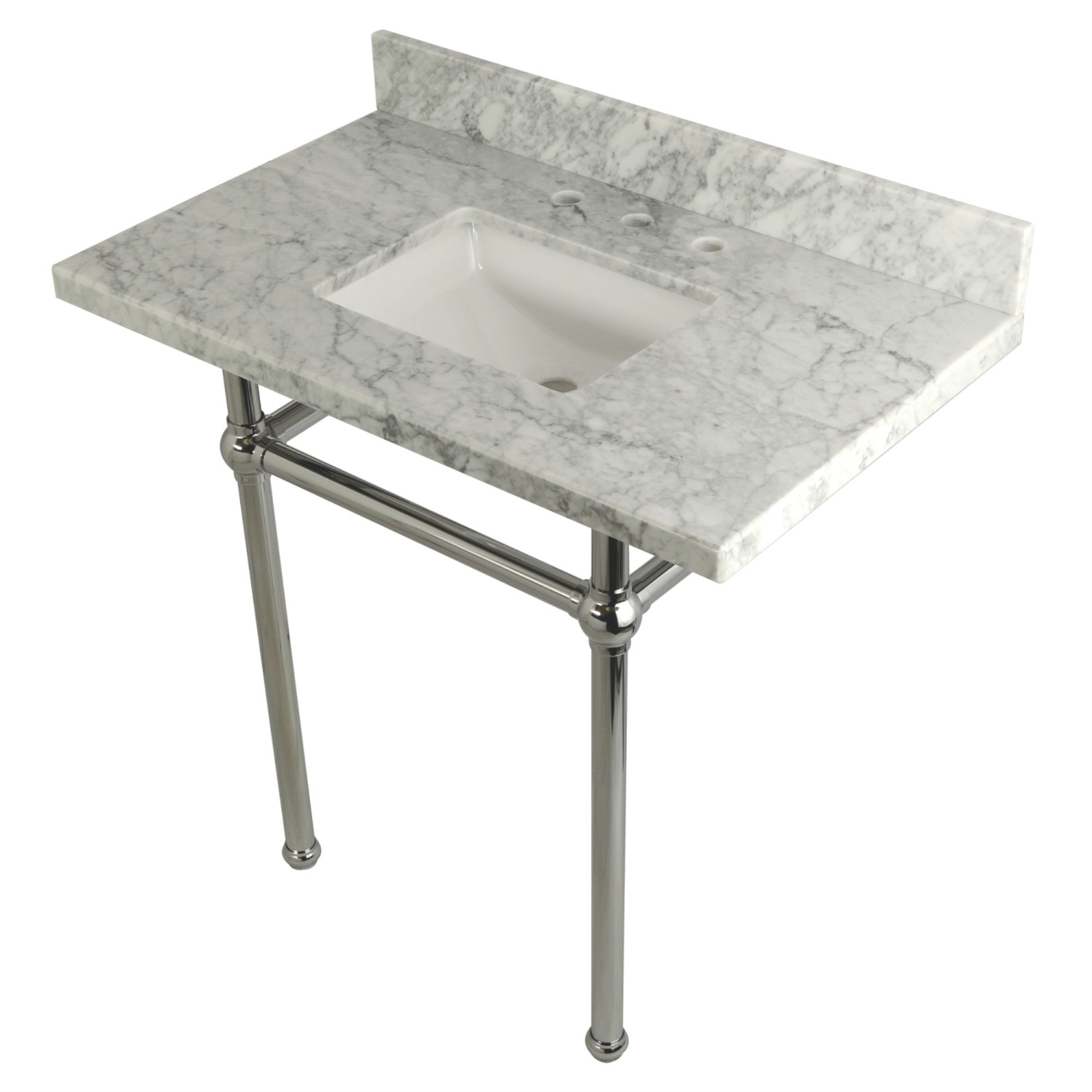 Kingston Brass Kvpb36Mbsq1 Templeton 36X22 Carrara Marble Vanity Top With Brass Feet Combo, Carrara Marble/Polished Chrome