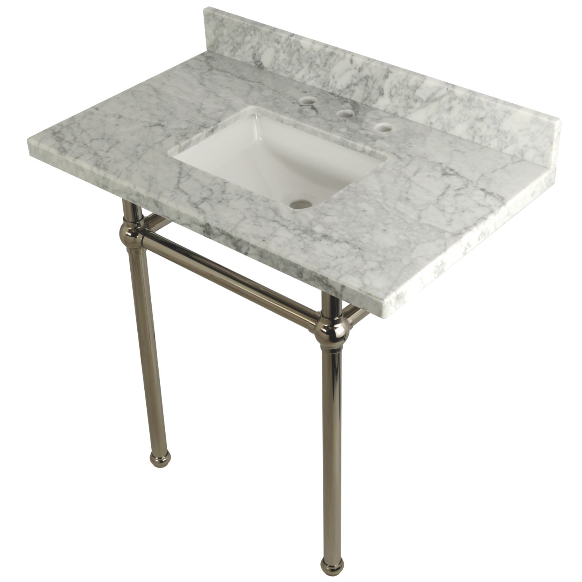 Kingston Brass Kvpb36Mbsq6 Templeton 36X22 Carrara Marble Vanity Top With Brass Feet Combo, Carrara Marble/Polished Nickel
