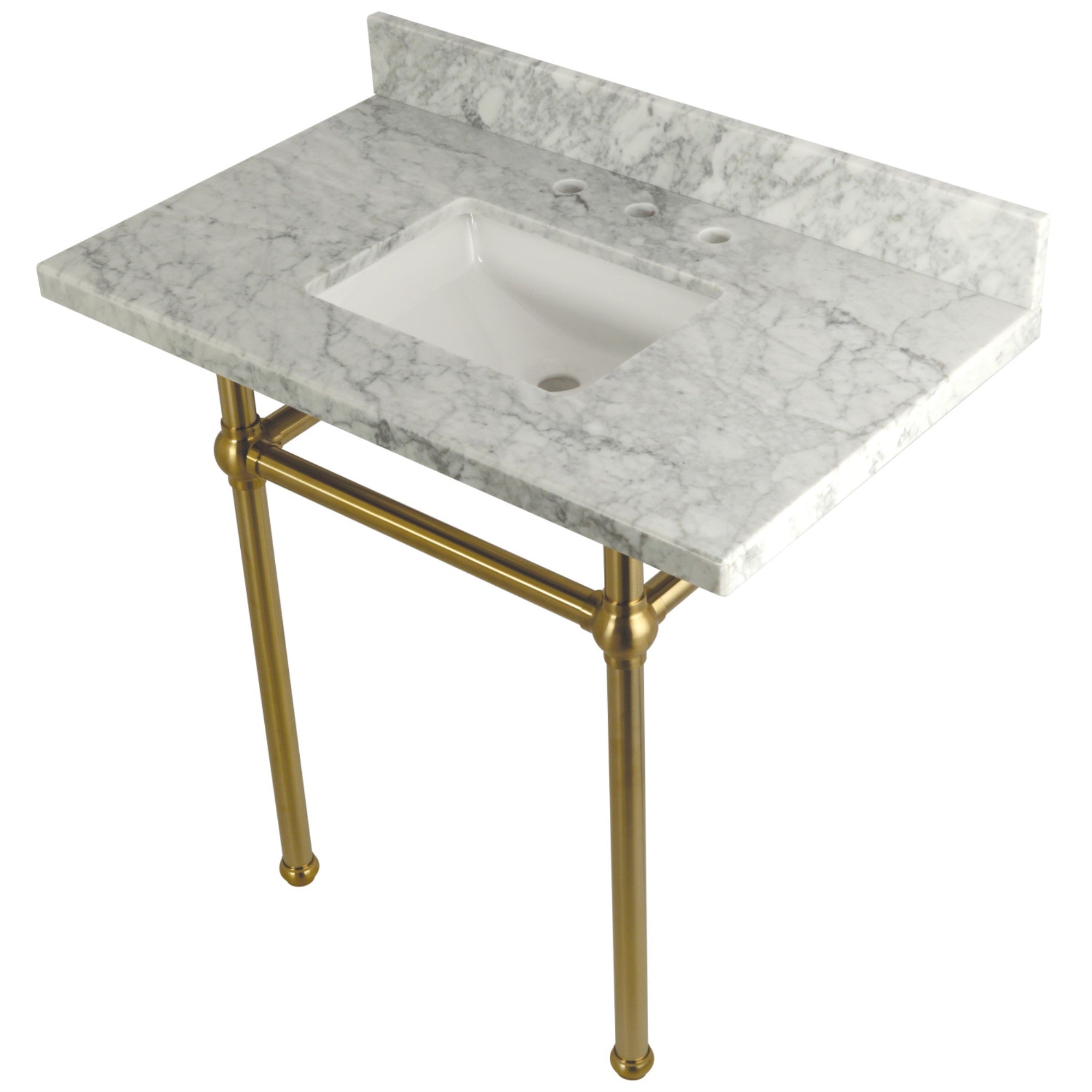 Kingston Brass Kvpb36Mbsq7 Templeton 36X22 Carrara Marble Vanity Top With Brass Feet Combo, Carrara Marble/Brushed Brass