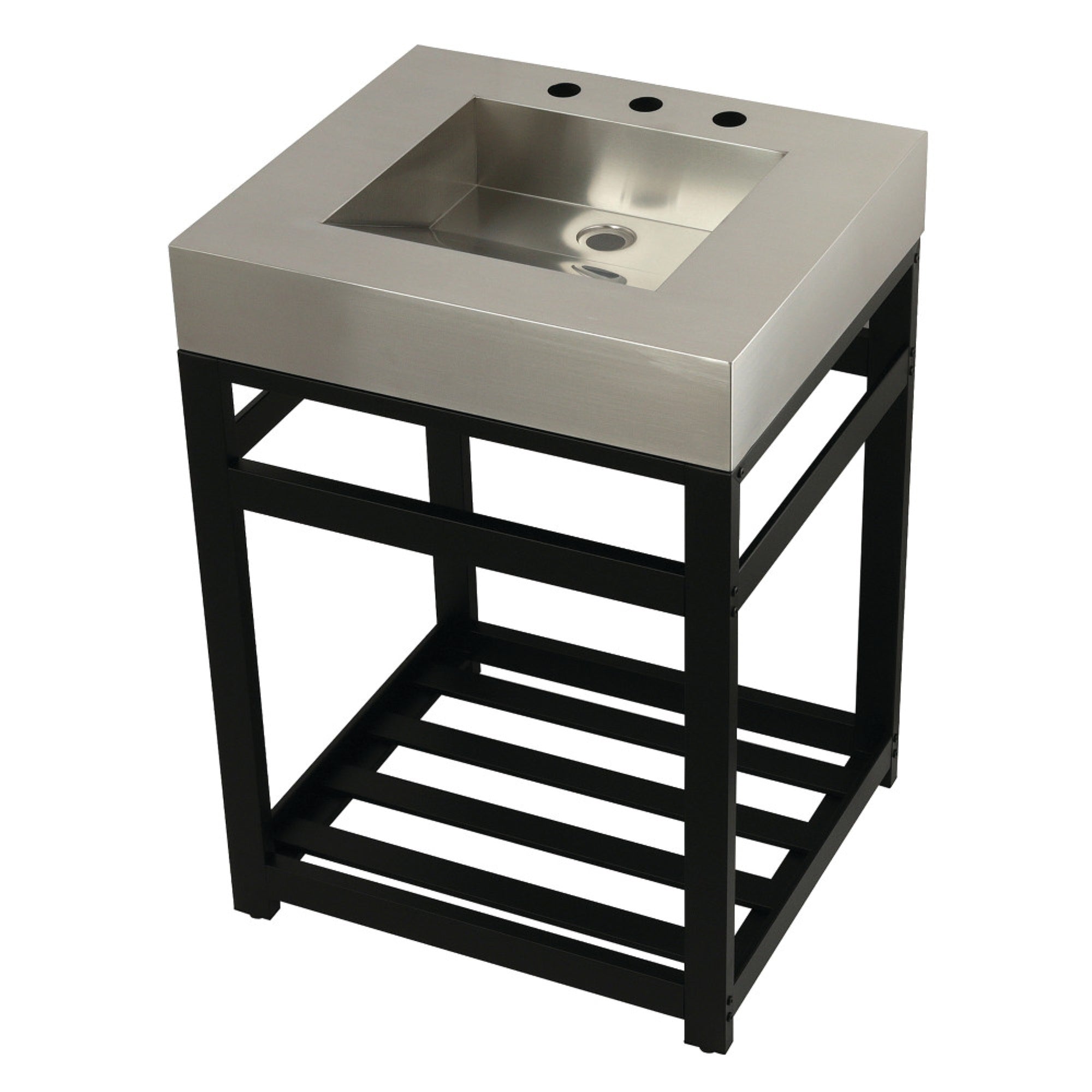 Kingston Brass Kvsp2522A0 Fauceture 25 Stainless Steel Sink With Steel Console Sink Base, Brushed/Matte Black