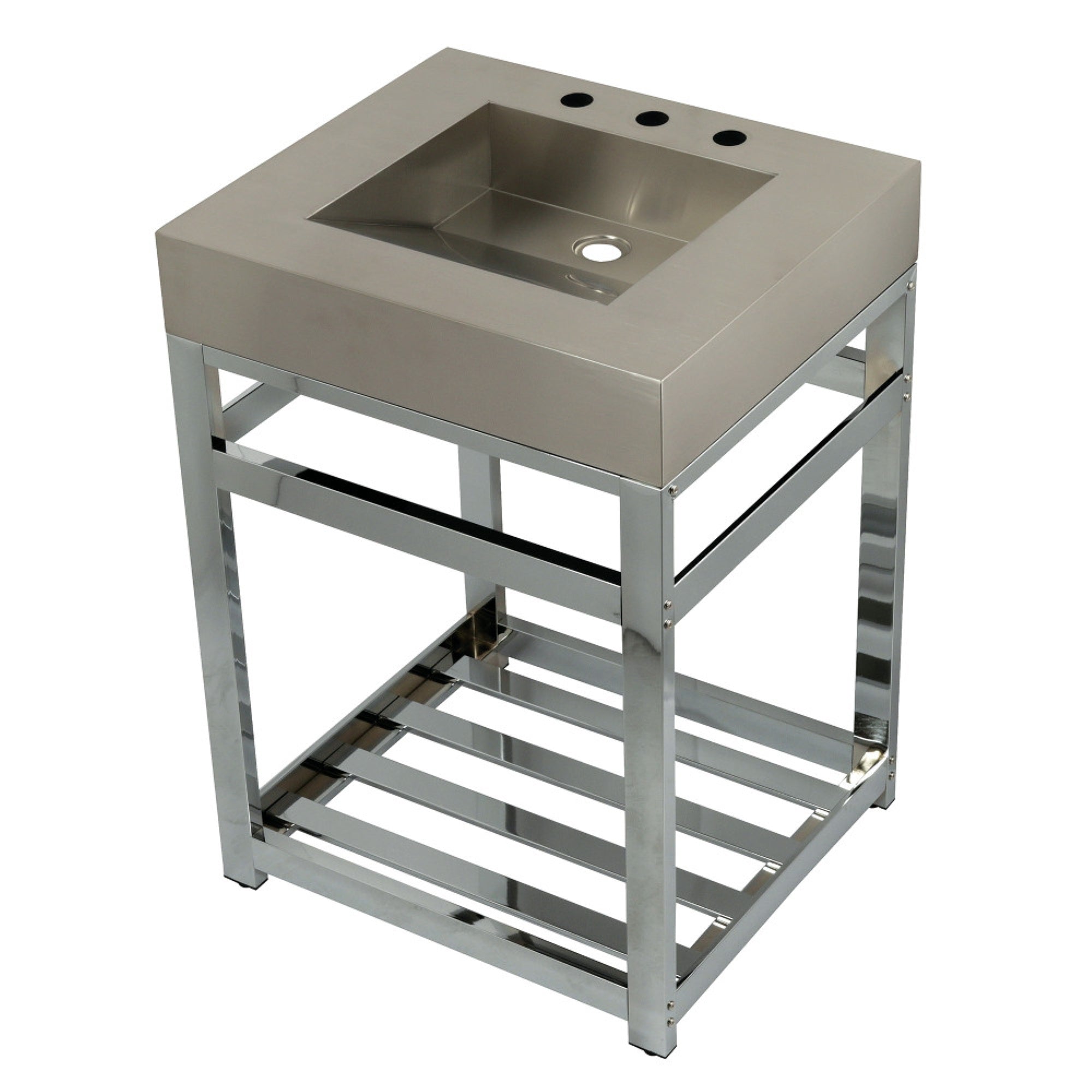 Kingston Brass Kvsp2522A1 Fauceture 25 Stainless Steel Sink With Steel Console Sink Base, Brushed/Polished Chrome