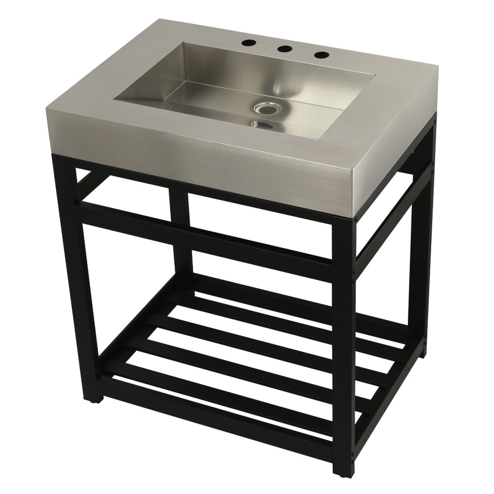 Kingston Brass Kvsp3122A0 Fauceture 31 Stainless Steel Sink With Steel Console Sink Base, Brushed/Matte Black