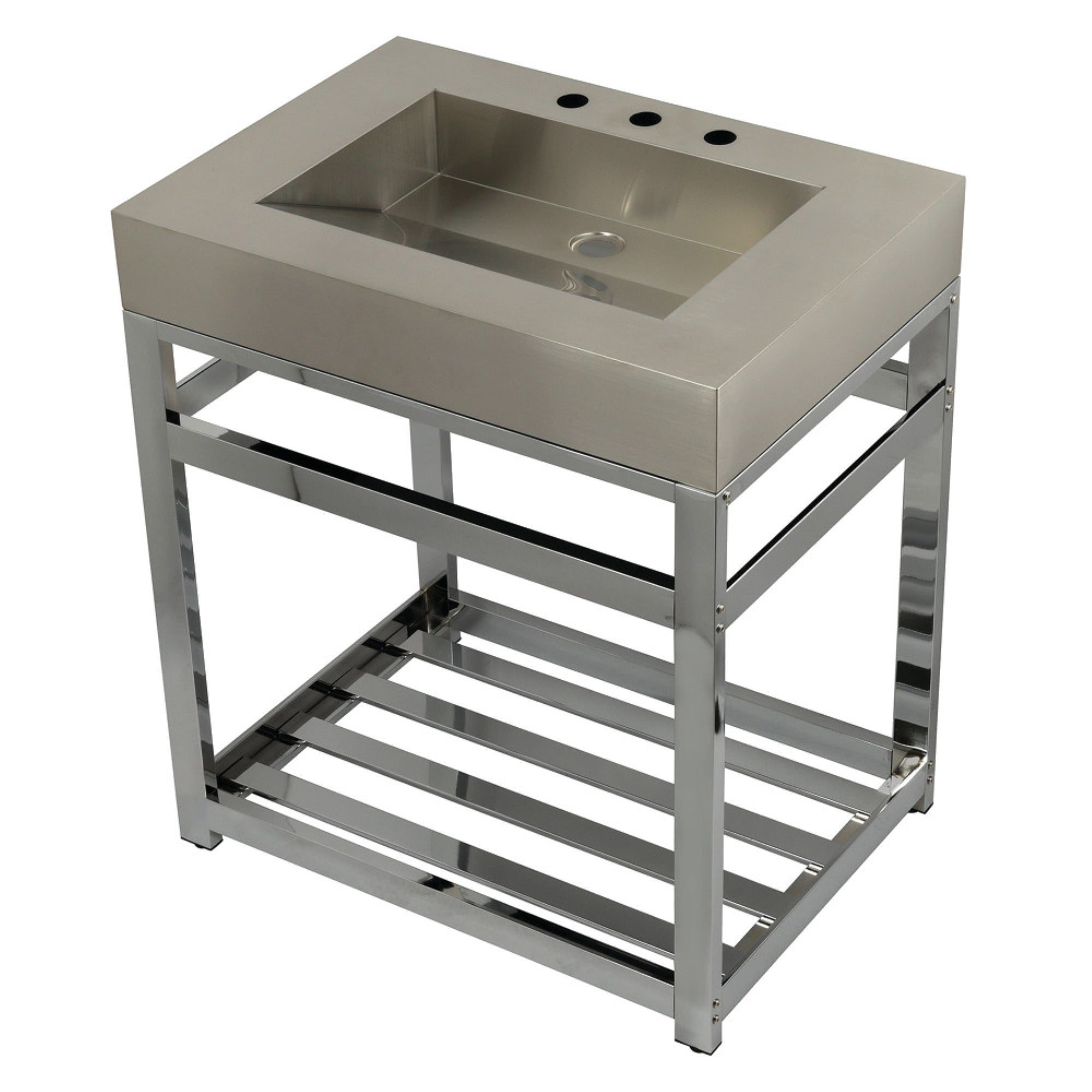Kingston Brass Kvsp3122A1 Fauceture 31 Stainless Steel Sink With Steel Console Sink Base, Brushed/Polished Chrome