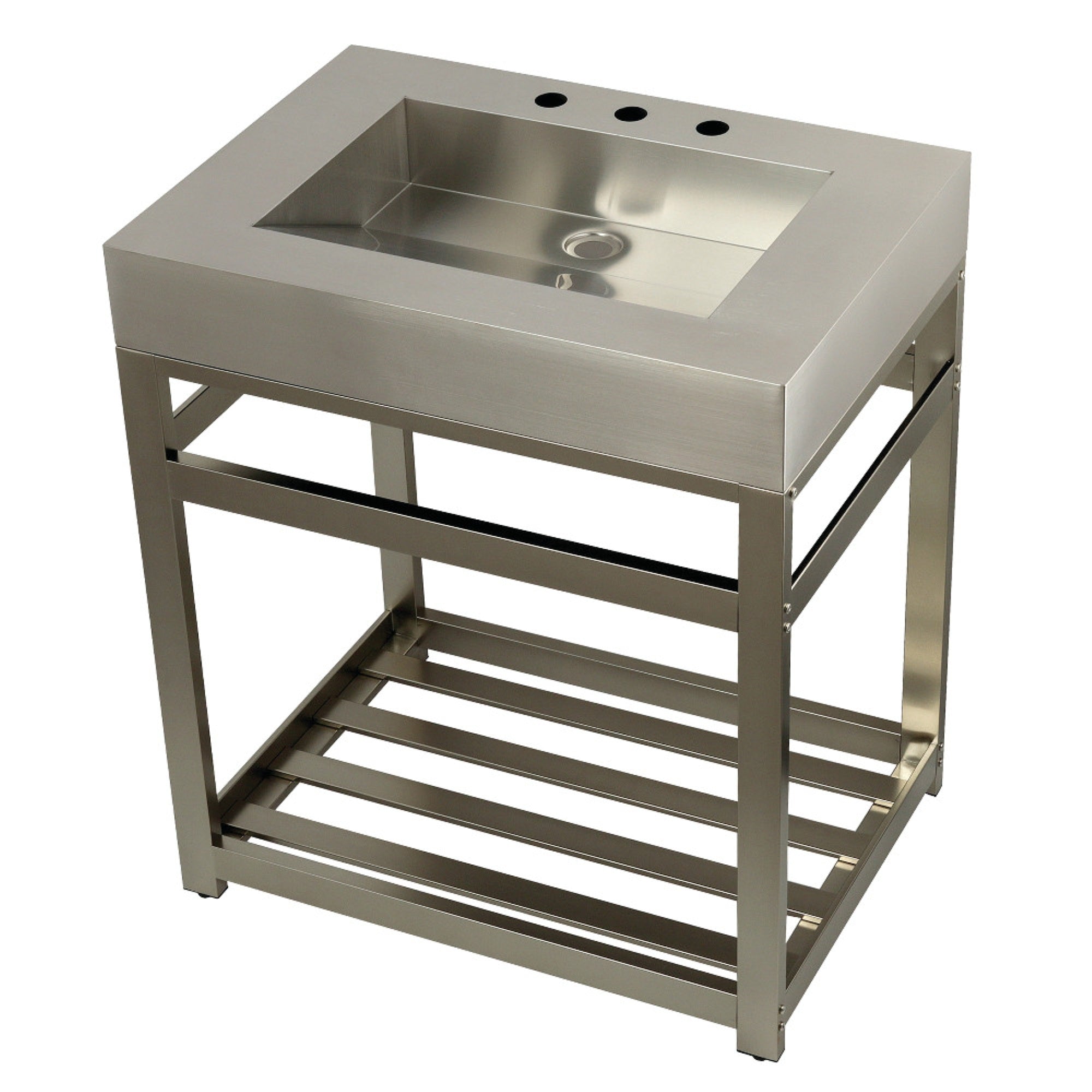 Kingston Brass Kvsp3122A8 Fauceture 31 Stainless Steel Sink With Steel Console Sink Base, Brushed/Brushed Nickel