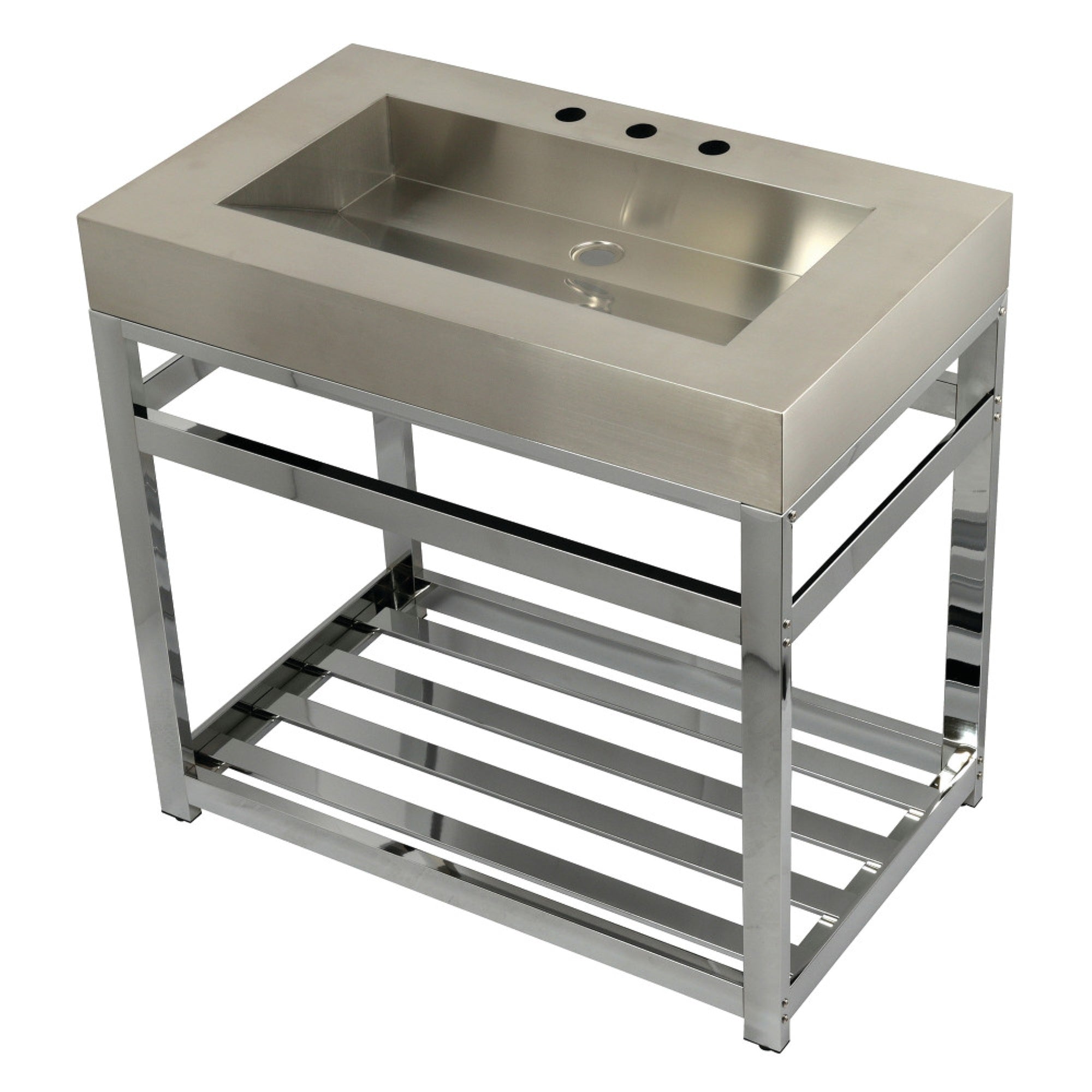Kingston Brass Kvsp3722A1 Fauceture 37 Stainless Steel Sink With Steel Console Sink Base, Brushed/Polished Chrome