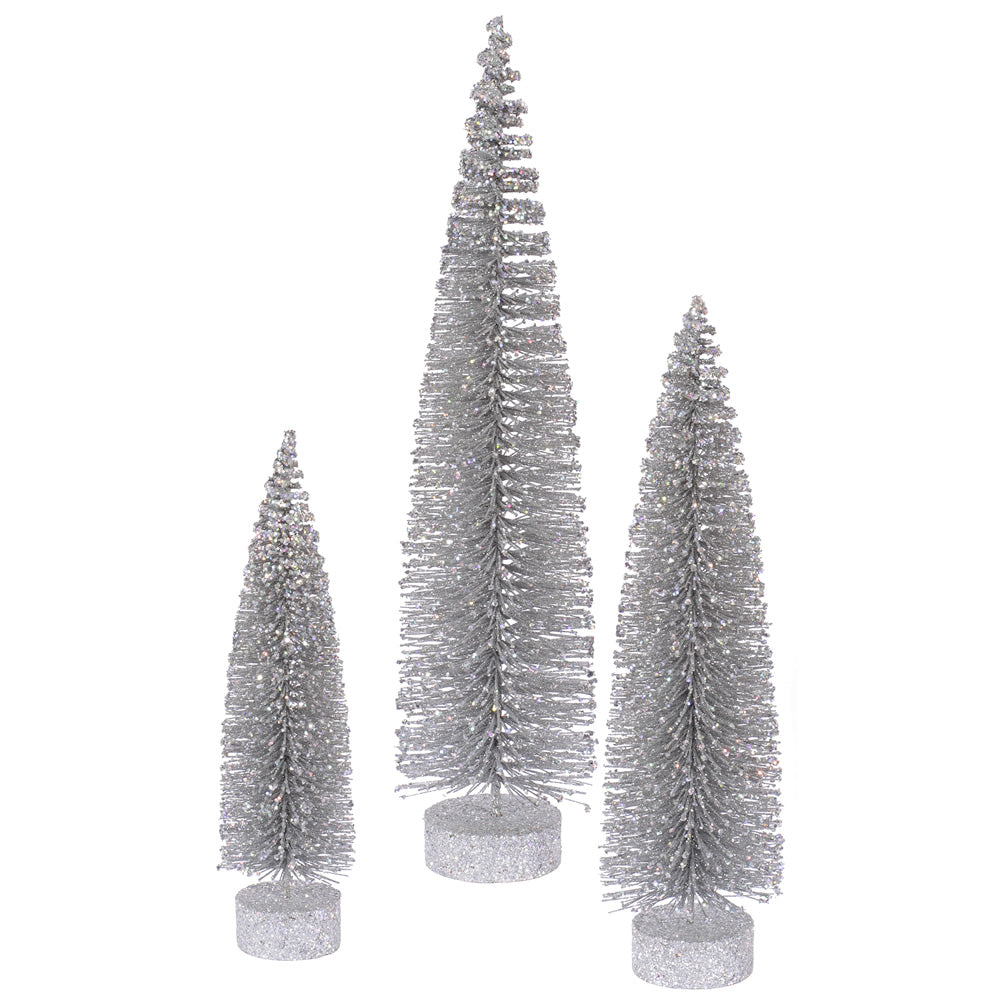 Vickerman 12″-16″-20″ Silver Glitter Oval Tree Set - L137507