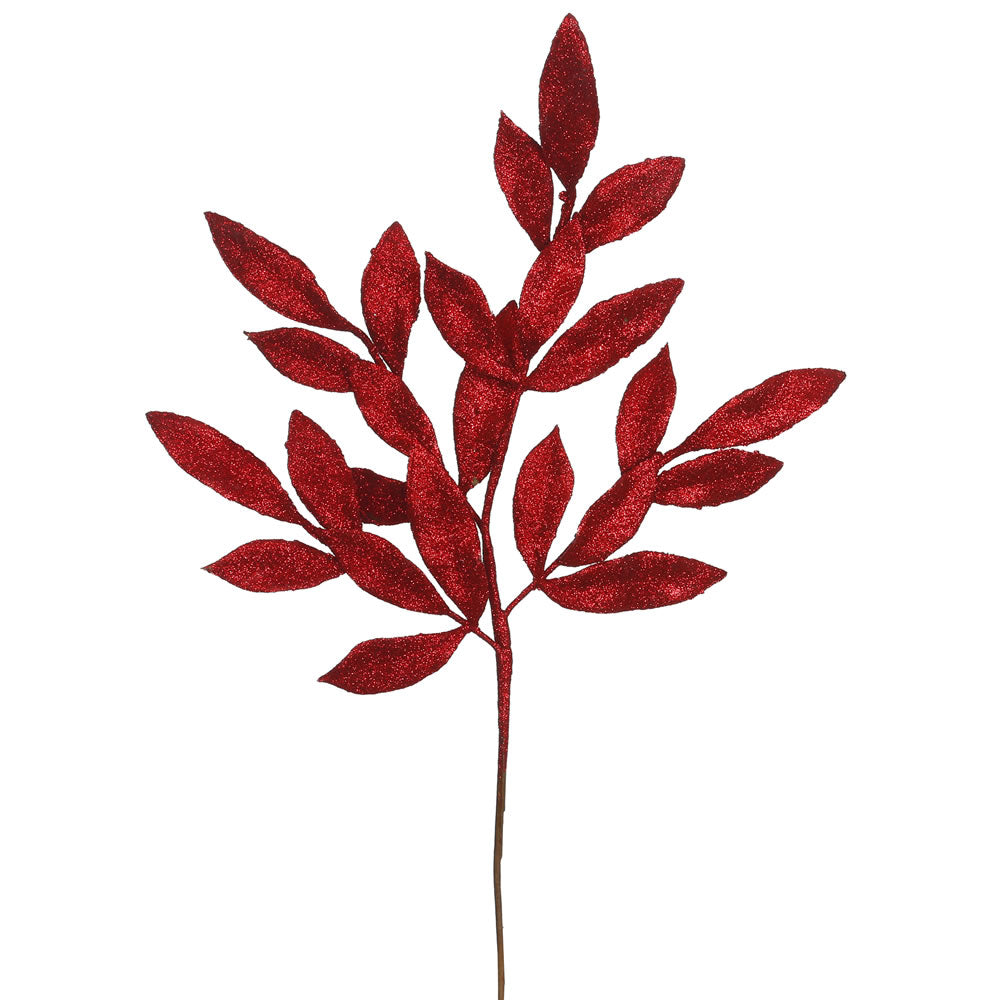 Vickerman 22″ Red Glit BayLeaf Spray 12/Bg - L152903