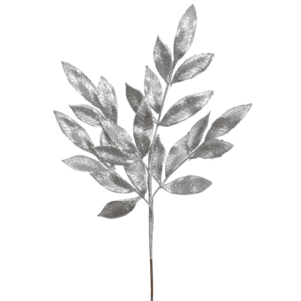 Vickerman 22″ Silver Glit BayLeaf Spray 12/Bg - L152907